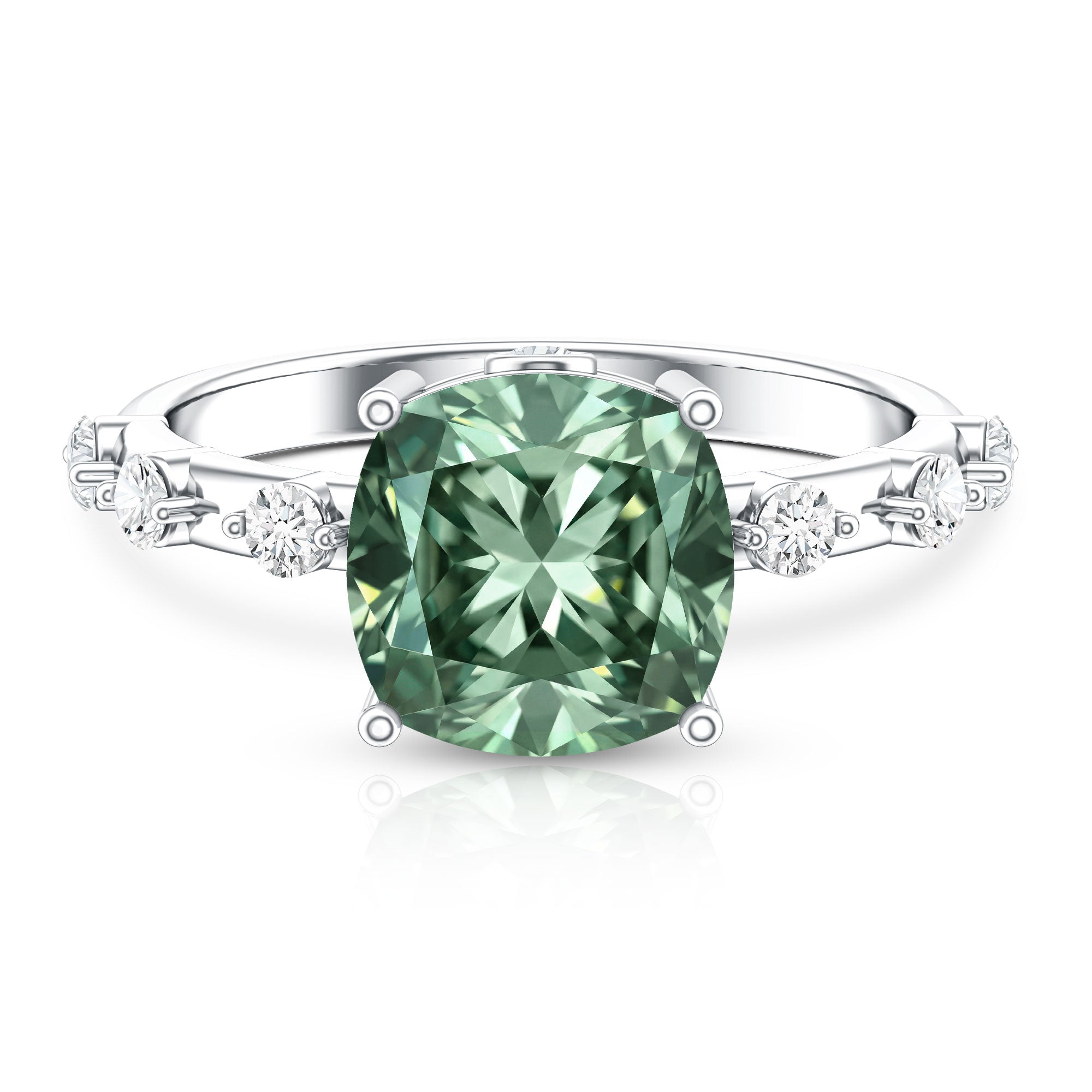 IGI Certified 4 Carat Cushion Cut Lab Grown Green Diamond Solitaire Engagement Ring Vivid Green - VS1 - Rosec Jewels