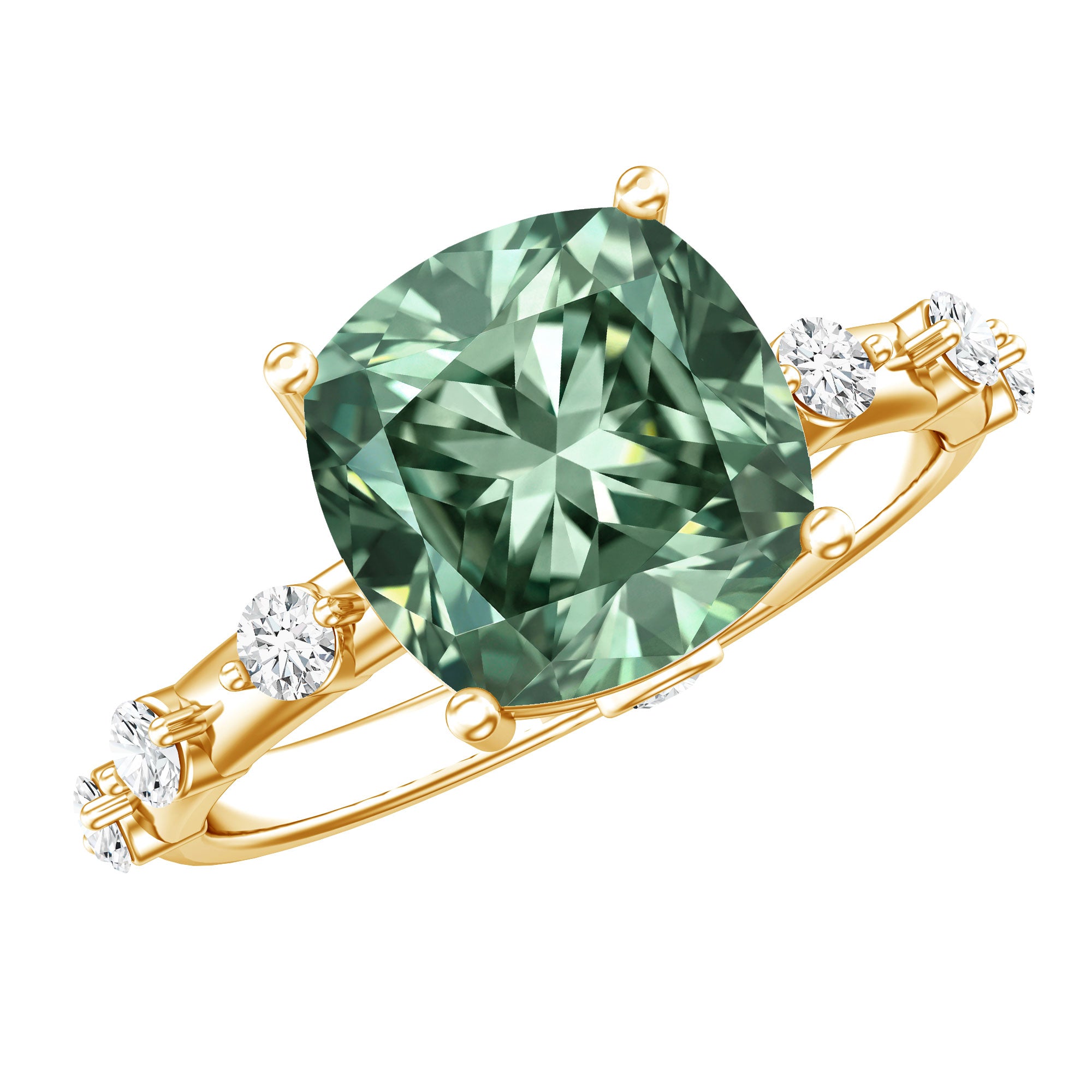 IGI Certified 4 Carat Cushion Cut Lab Grown Green Diamond Solitaire Engagement Ring Vivid Green - VS1 - Rosec Jewels