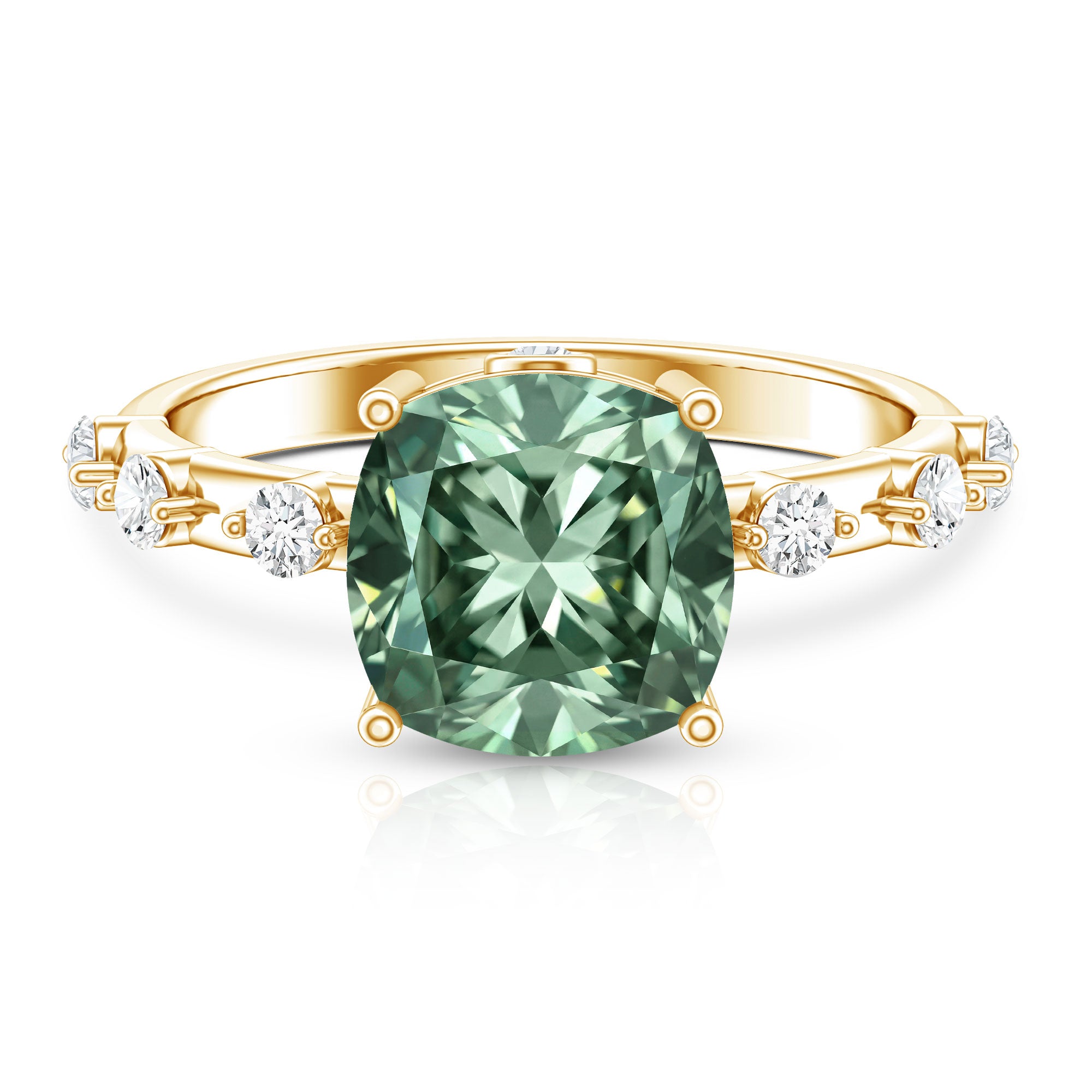 IGI Certified 4 Carat Cushion Cut Lab Grown Green Diamond Solitaire Engagement Ring Vivid Green - VS1 - Rosec Jewels