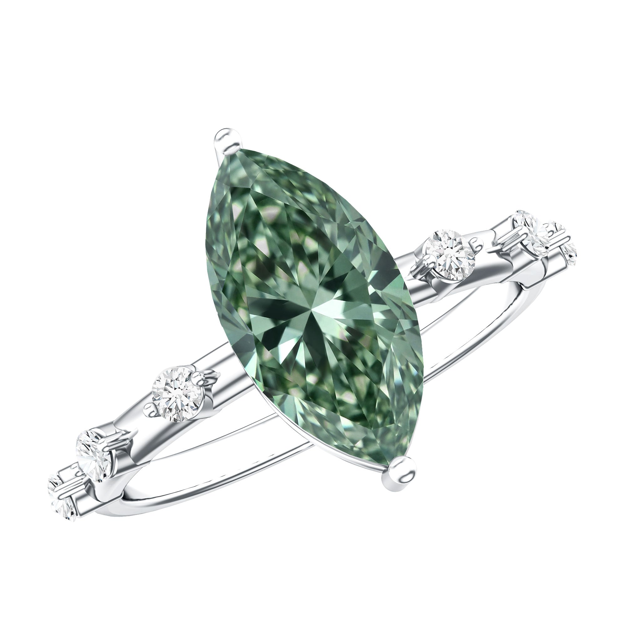 Marquise Cut 2 Carat Lab Grown Green Diamond Solitaire Engagement Ring IGI Certified Vivid Green - VS1 - Rosec Jewels