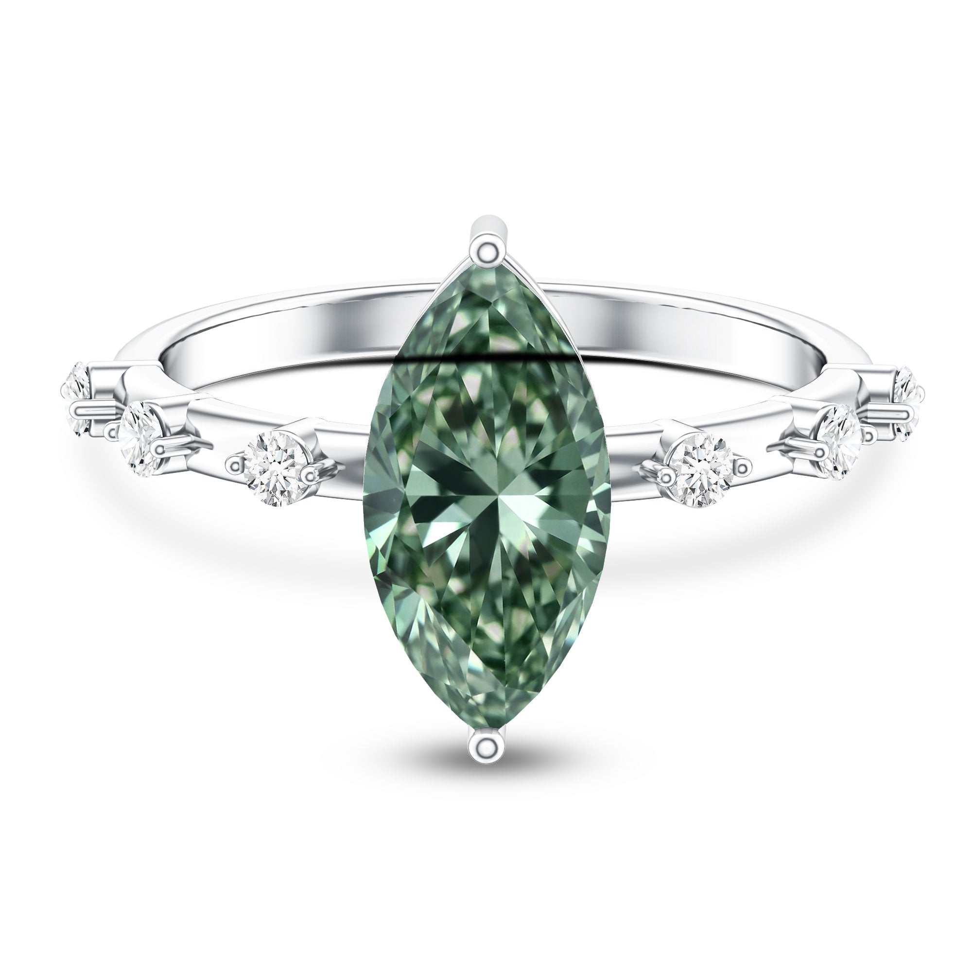Marquise Cut 2 Carat Lab Grown Green Diamond Solitaire Engagement Ring IGI Certified Vivid Green - VS1 - Rosec Jewels