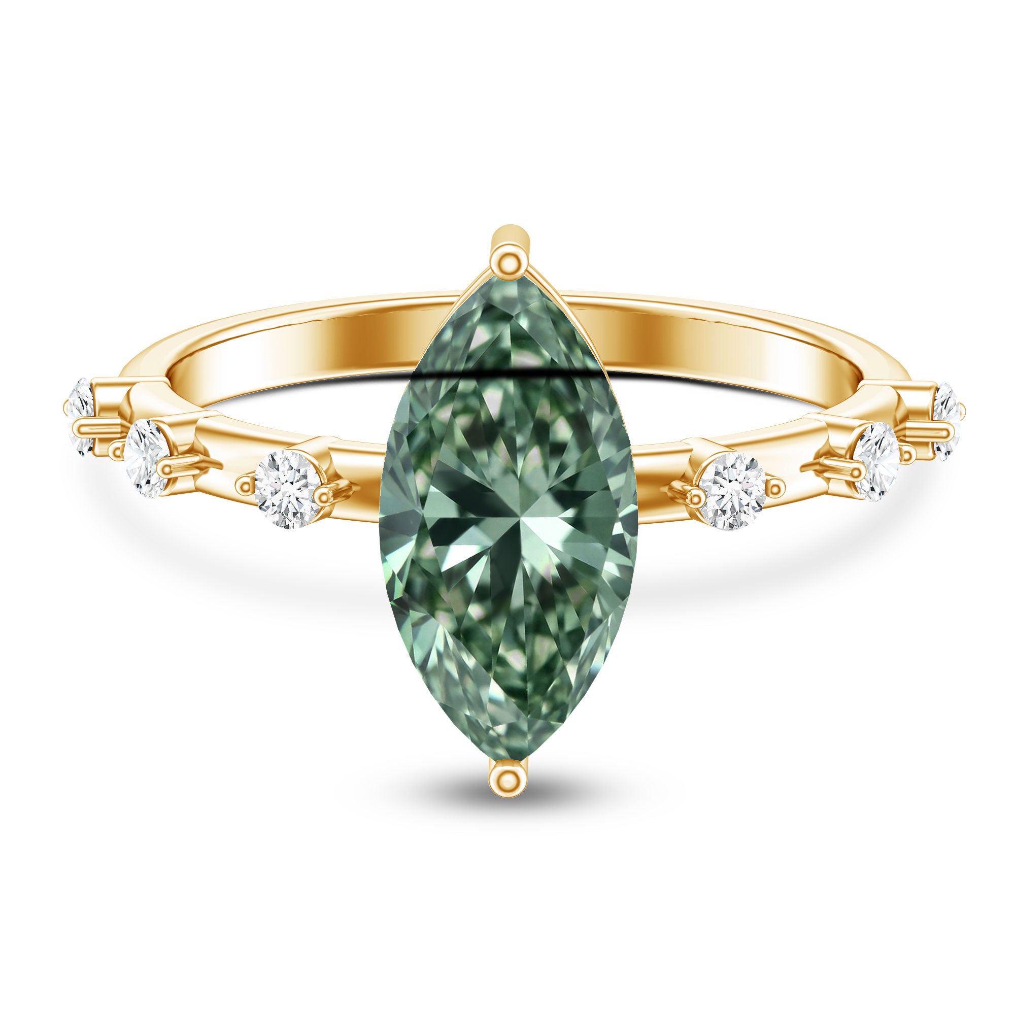Marquise Cut 2 Carat Lab Grown Green Diamond Solitaire Engagement Ring IGI Certified Vivid Green - VS1 - Rosec Jewels
