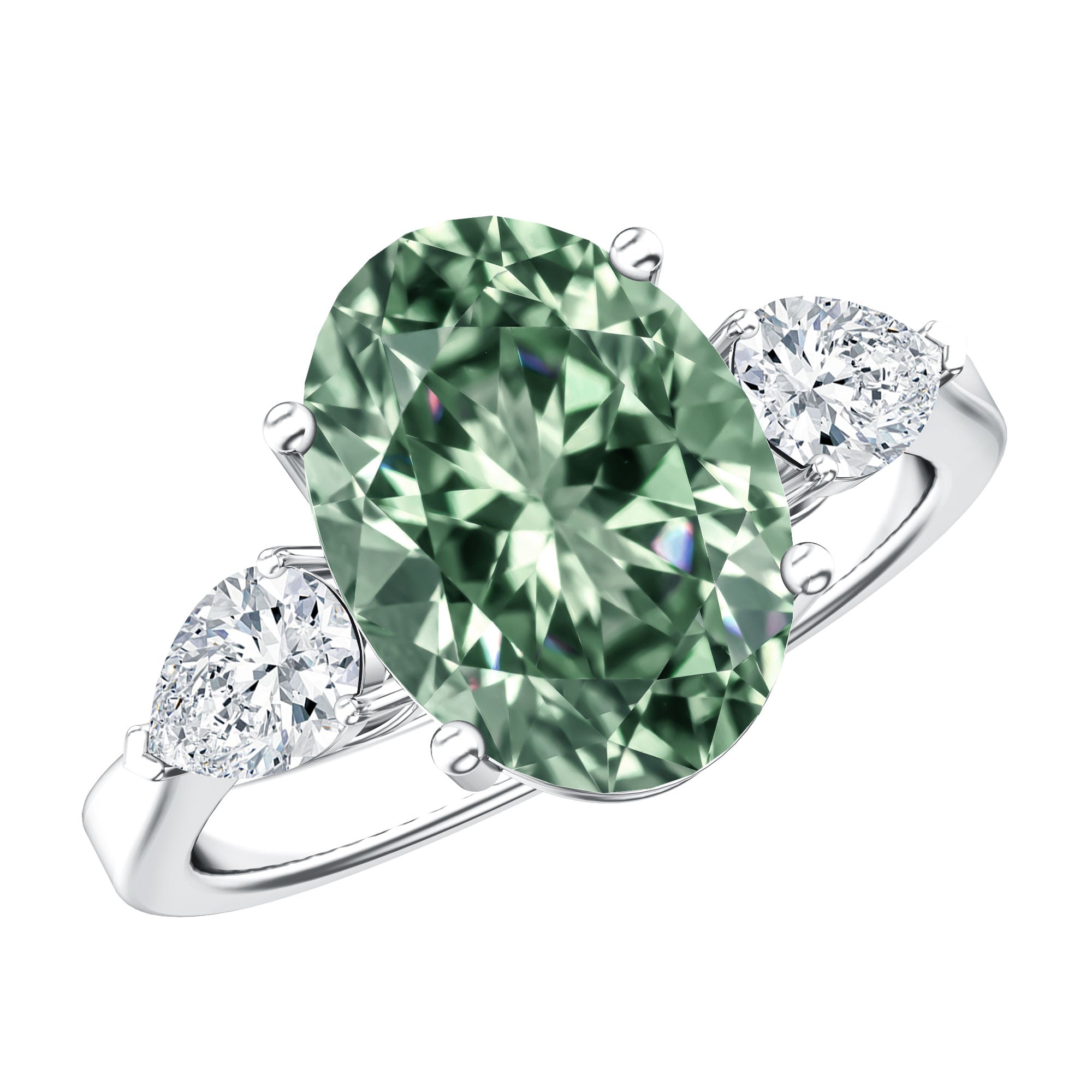 Lab Grown 3 Carat Green Diamond Past Present Future Ring with IGI Certificate Vivid Green - VS1 - Rosec Jewels