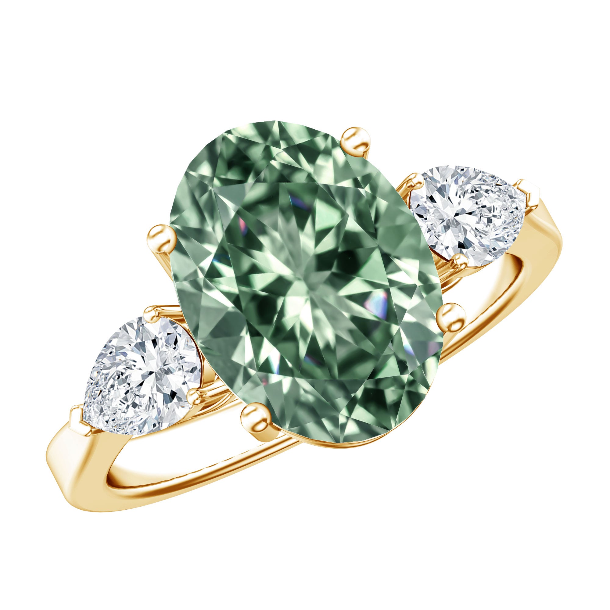 Lab Grown 3 Carat Green Diamond Past Present Future Ring with IGI Certificate Vivid Green - VS1 - Rosec Jewels
