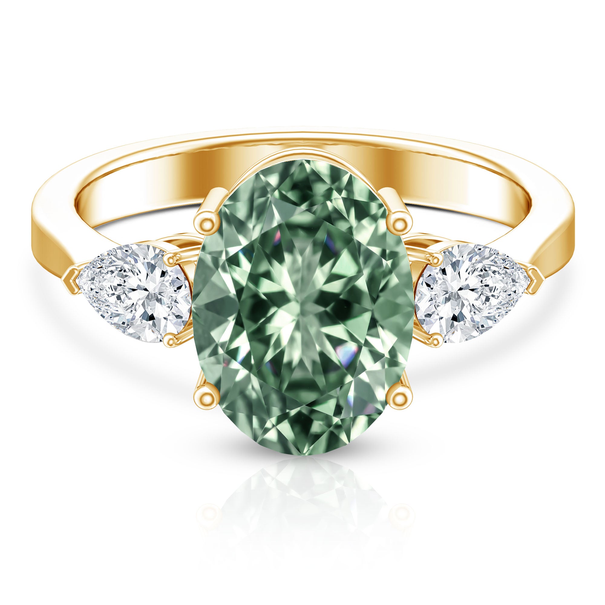 Lab Grown 3 Carat Green Diamond Past Present Future Ring with IGI Certificate Vivid Green - VS1 - Rosec Jewels