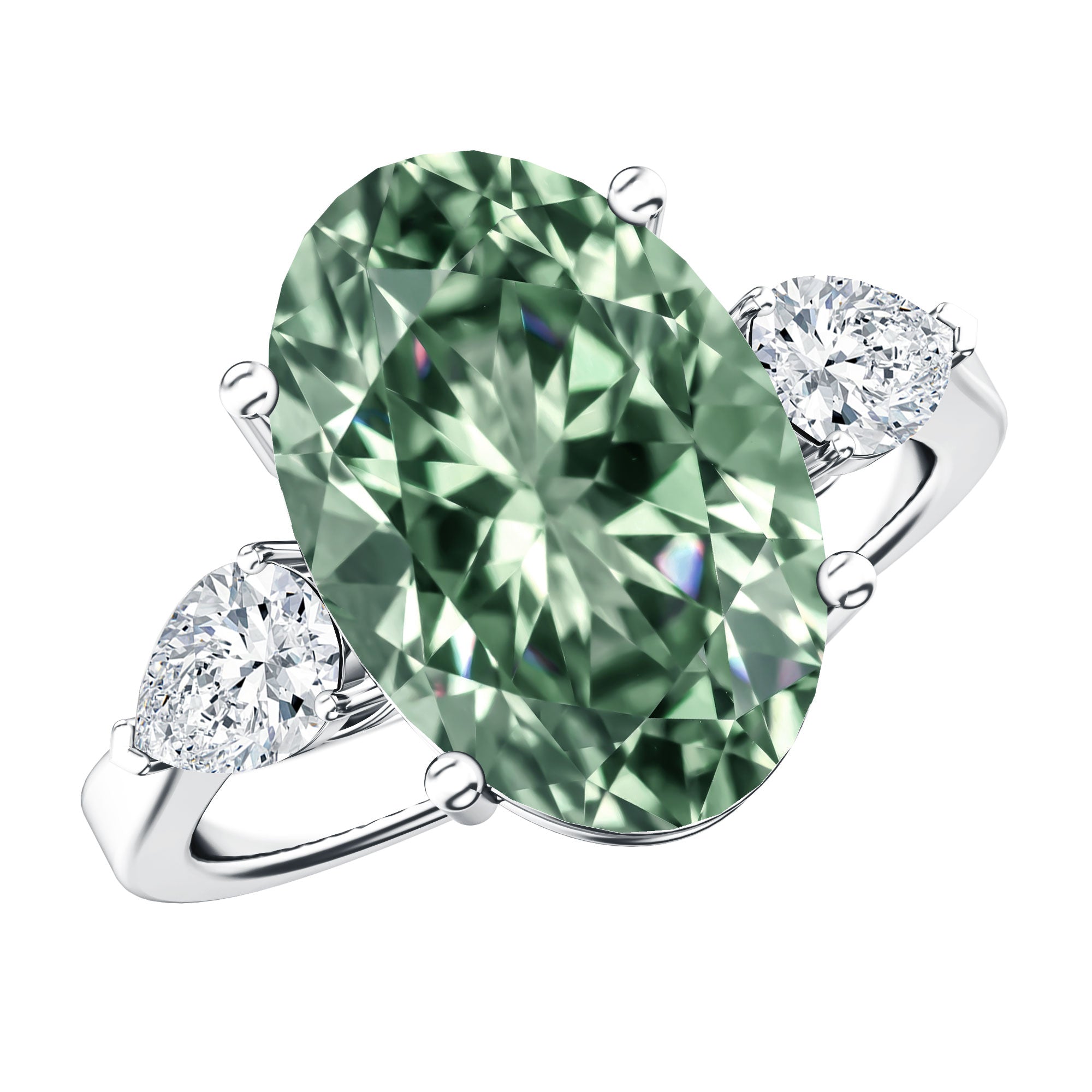 4 Carat Lab Grown Green Diamond Large Engagement Ring with IGI Certificate Vivid Green - VS1 - Rosec Jewels