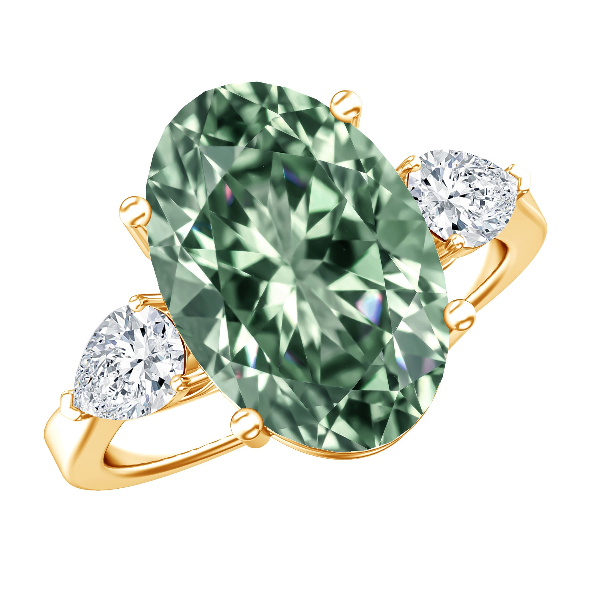 4 Carat Lab Grown Green Diamond Large Engagement Ring with IGI Certificate Vivid Green - VS1 - Rosec Jewels