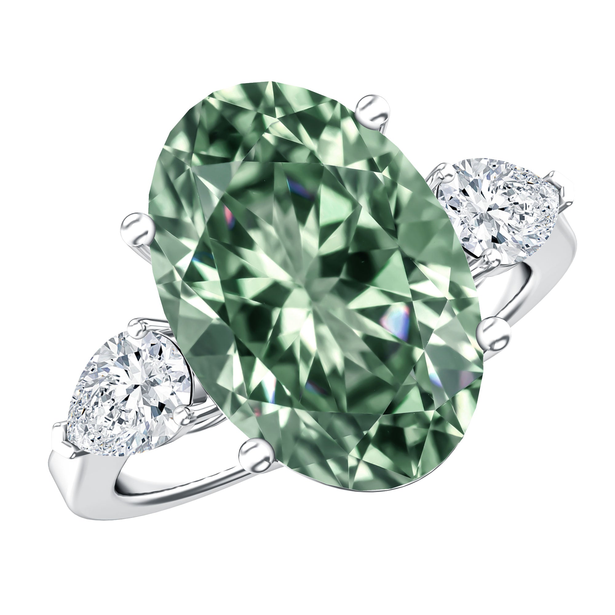 5 Carat IGI Certified Lab Grown Green Diamond Oval Statement Engagement Ring Vivid Green - VS1 - Rosec Jewels