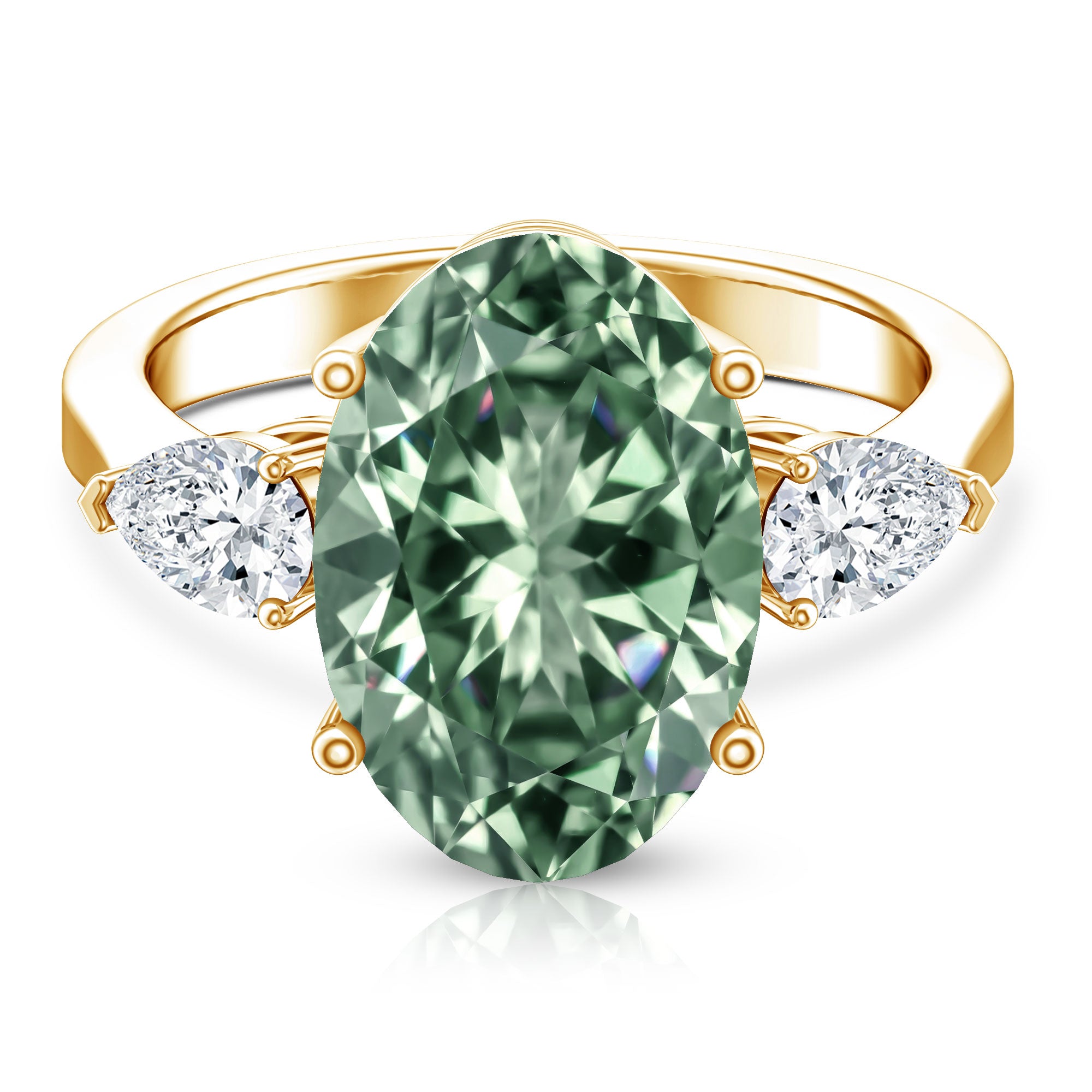 5 Carat IGI Certified Lab Grown Green Diamond Oval Statement Engagement Ring Vivid Green - VS1 - Rosec Jewels