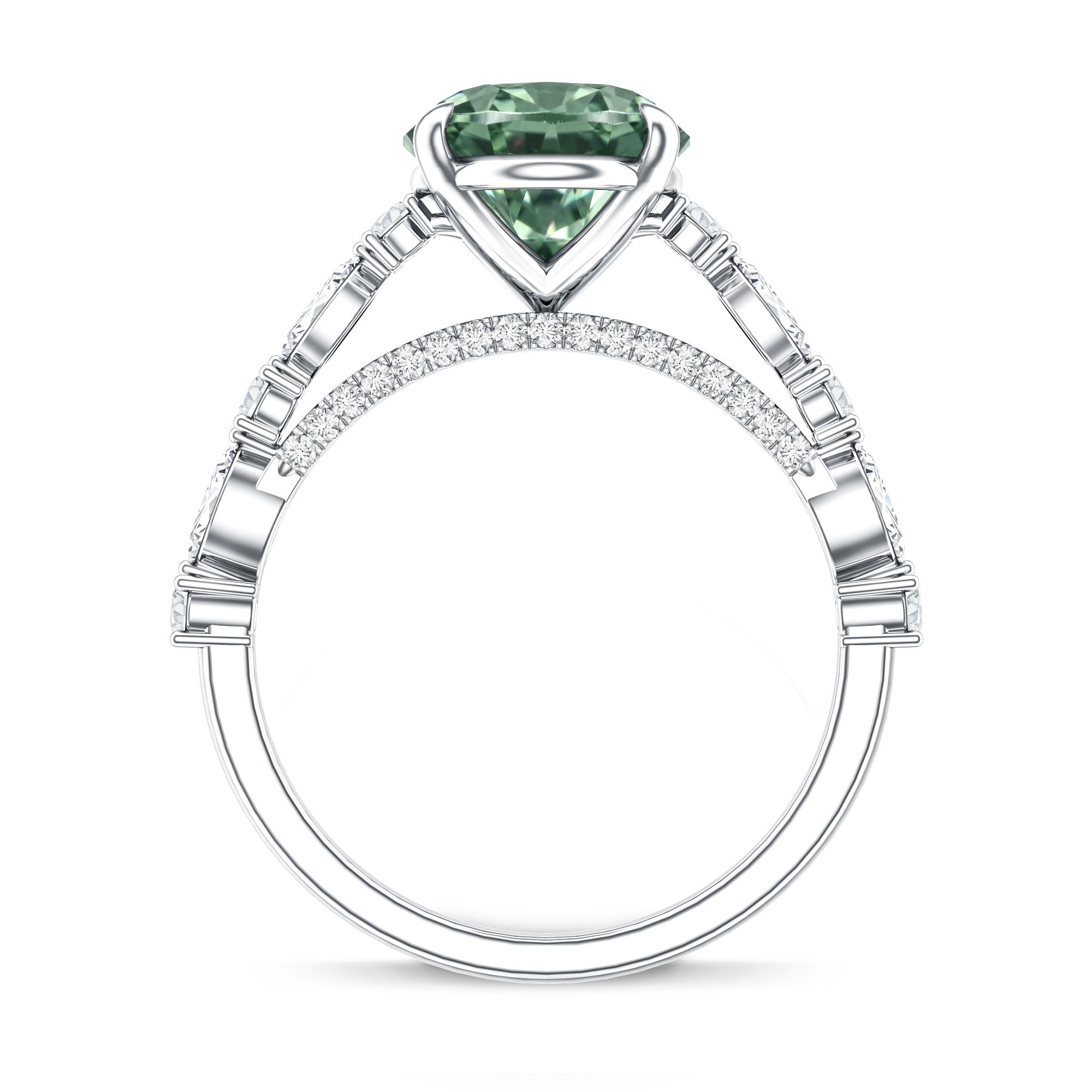 3 Carat IGI Certified Lab Grown Green Diamond Side Stone Engagement Ring for Women Vivid Green - VS1 - Rosec Jewels