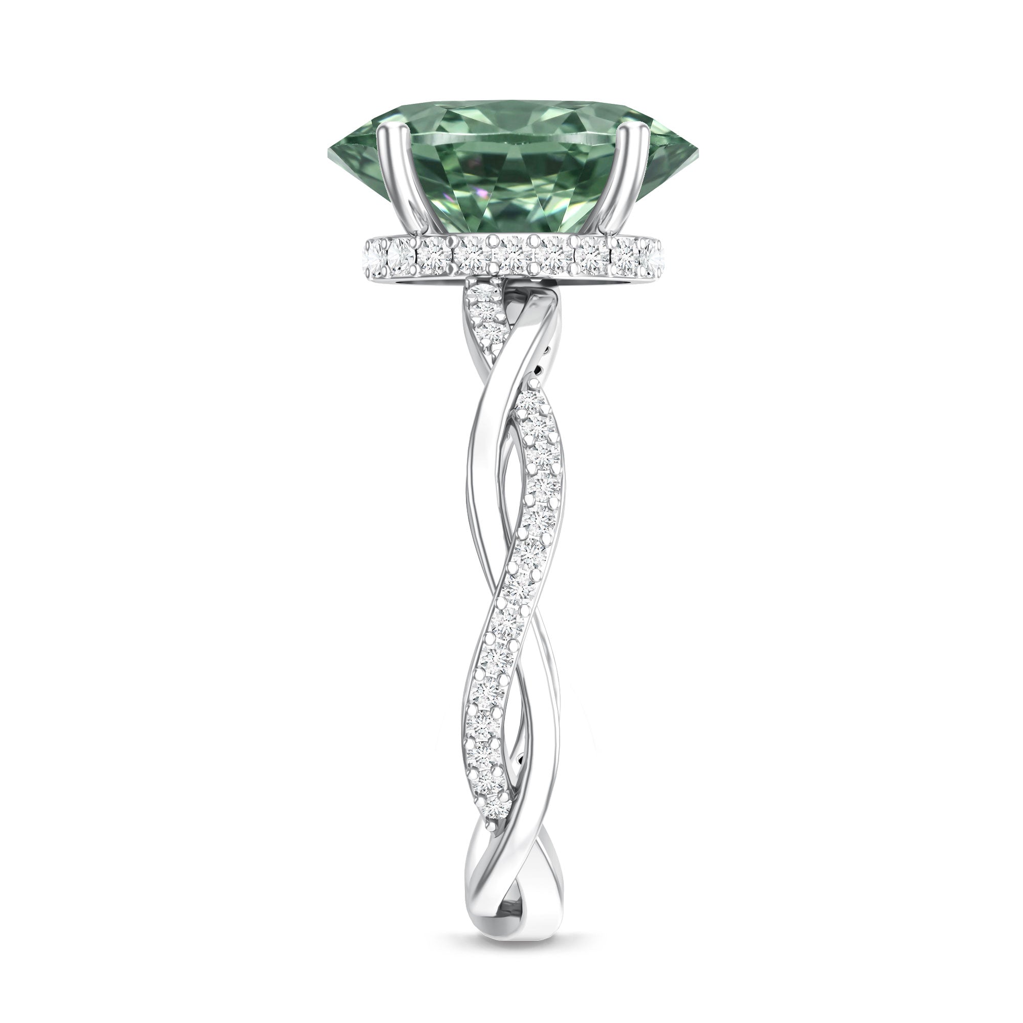 IGI Certified Lab Grown 3 Carat Green Diamond Braided Engagement Ring with Hidden Halo Vivid Green - VS1 - Rosec Jewels