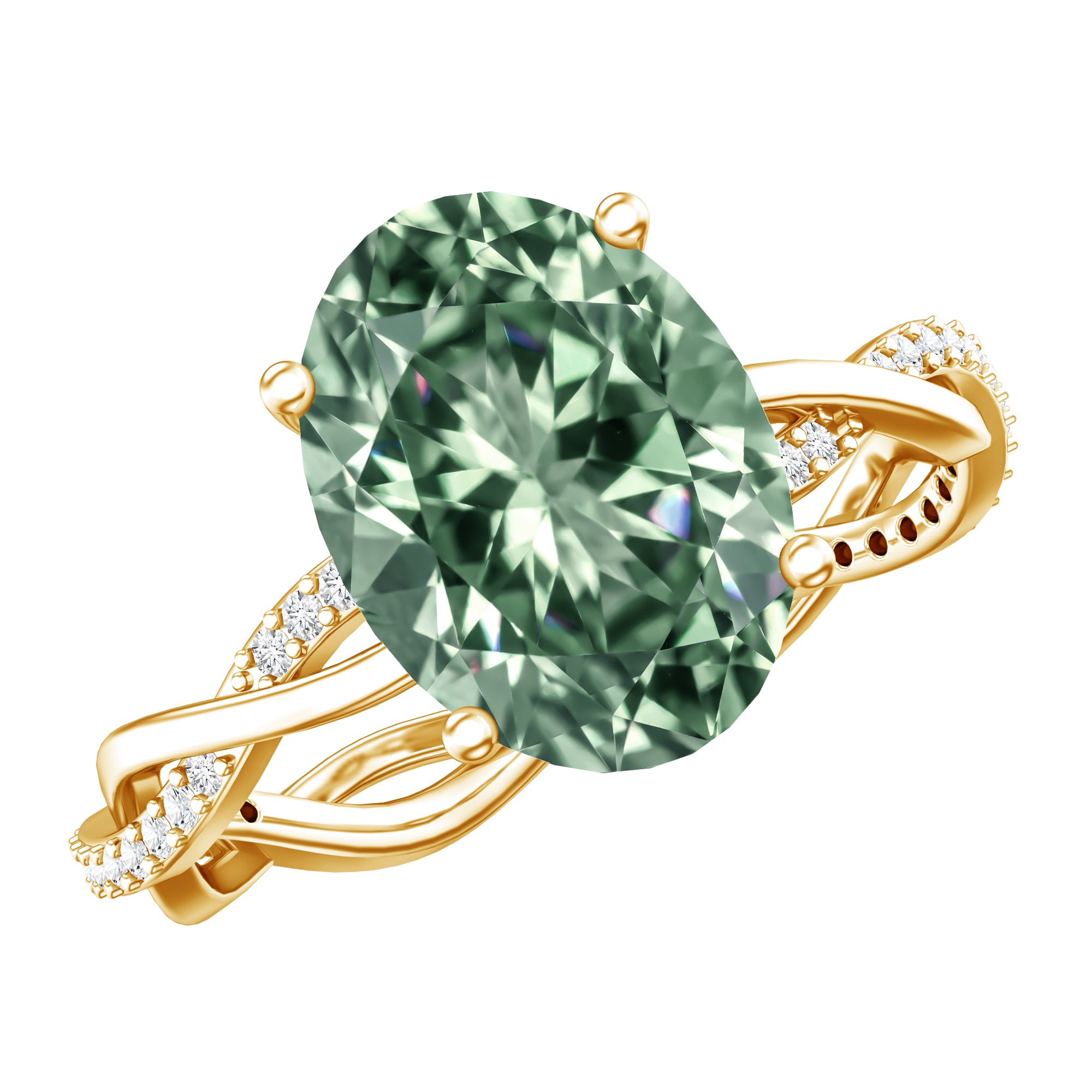 IGI Certified Lab Grown 3 Carat Green Diamond Braided Engagement Ring with Hidden Halo Vivid Green - VS1 - Rosec Jewels