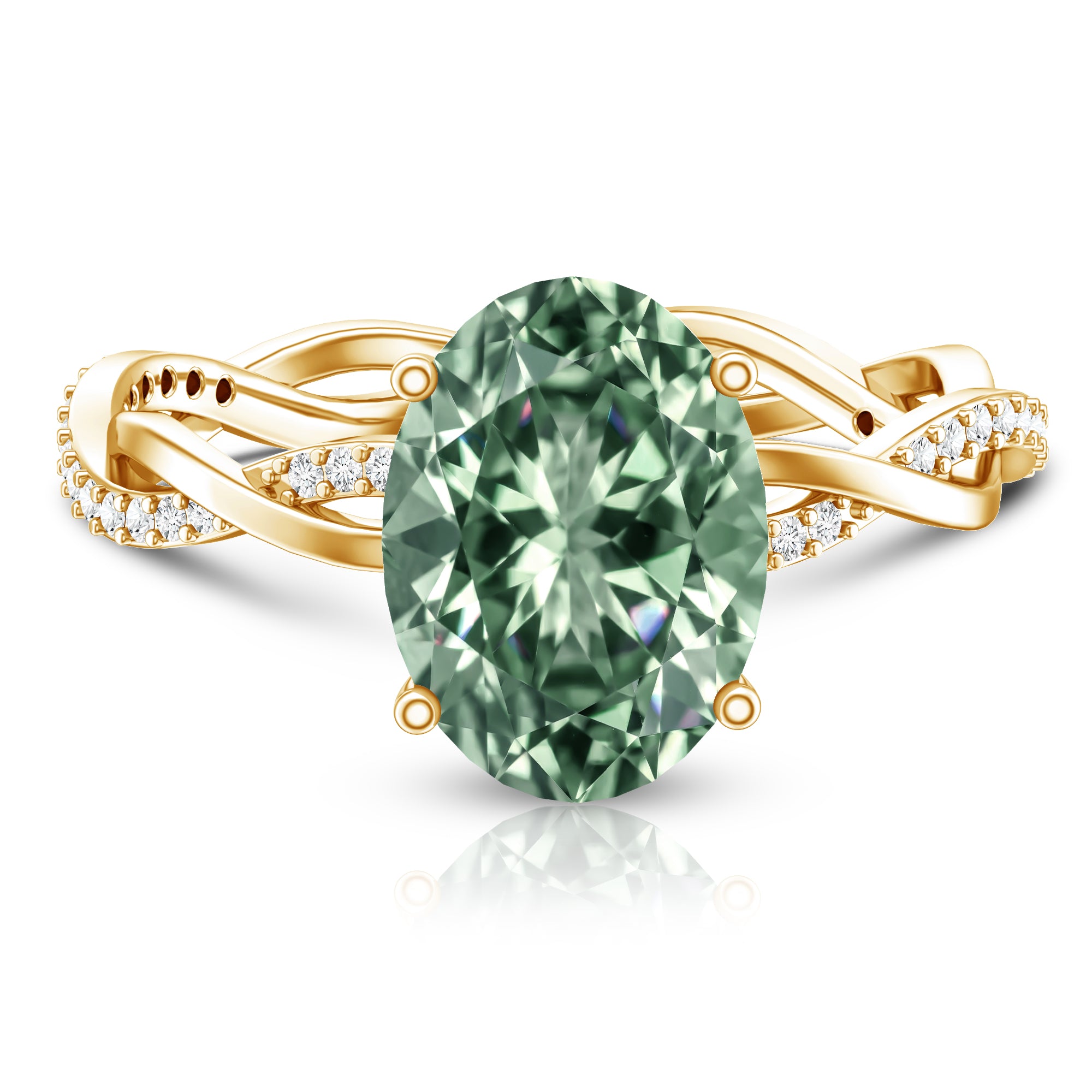 IGI Certified Lab Grown 3 Carat Green Diamond Braided Engagement Ring with Hidden Halo Vivid Green - VS1 - Rosec Jewels
