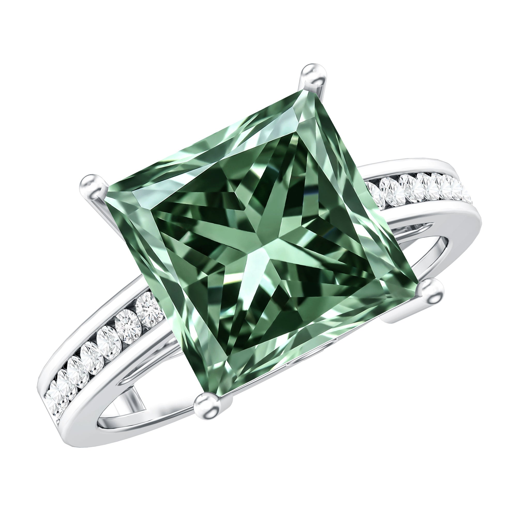 Princess Cut Lab Grown Green Diamond 5 Carat Engagement Ring IGI Certified Vivid Green - VS1 - Rosec Jewels