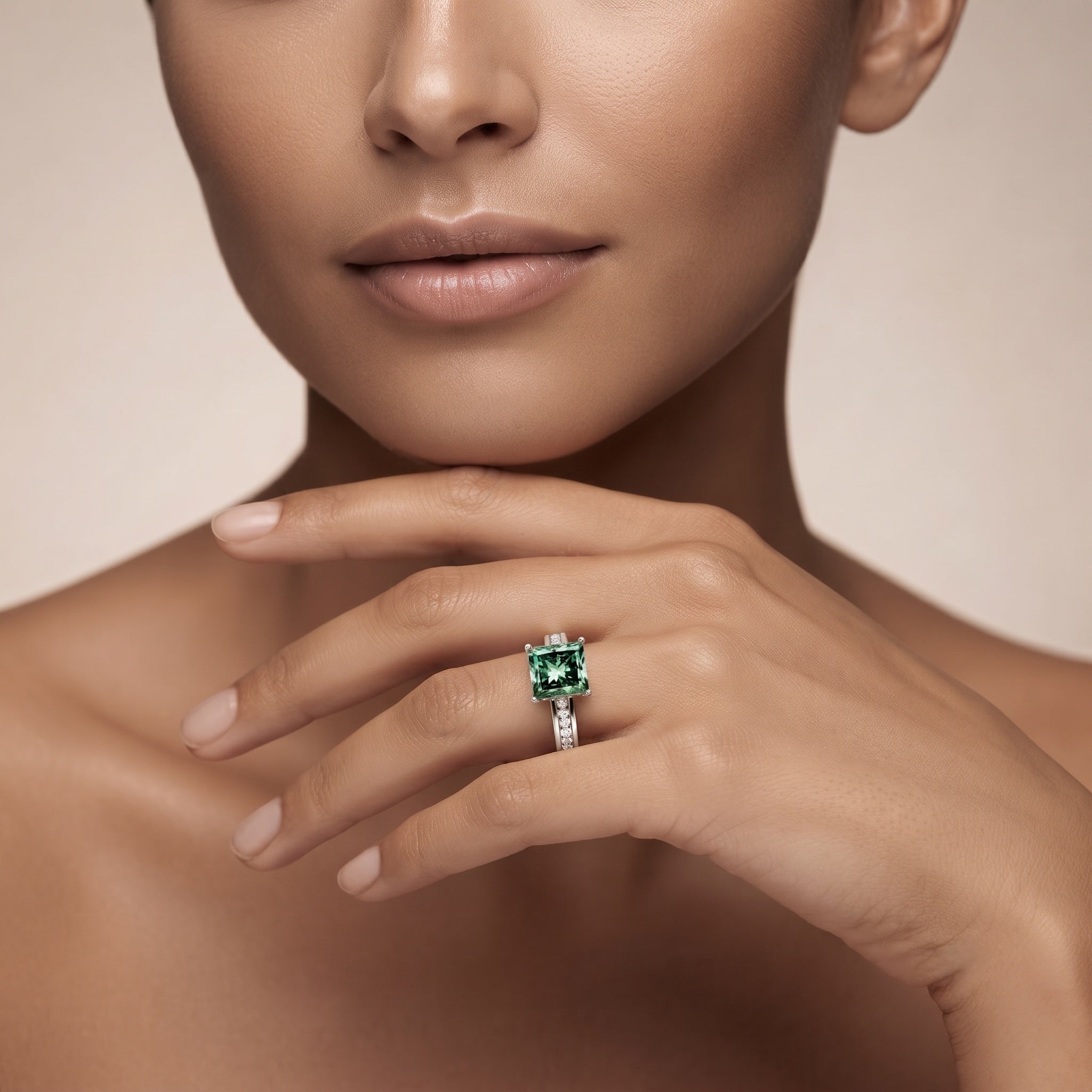 Princess Cut Lab Grown Green Diamond 5 Carat Engagement Ring IGI Certified Vivid Green - VS1 - Rosec Jewels