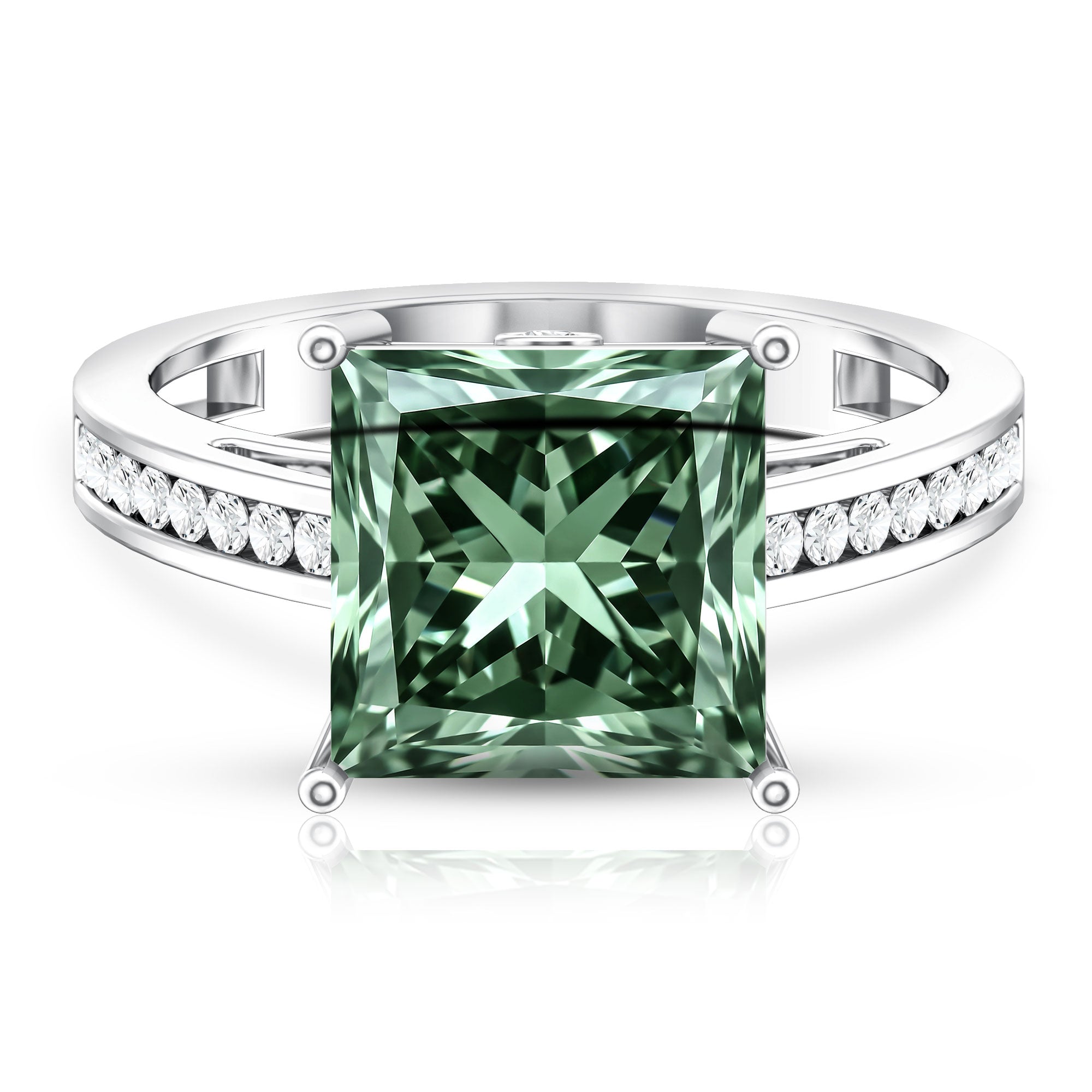 Princess Cut Lab Grown Green Diamond 5 Carat Engagement Ring IGI Certified Vivid Green - VS1 - Rosec Jewels