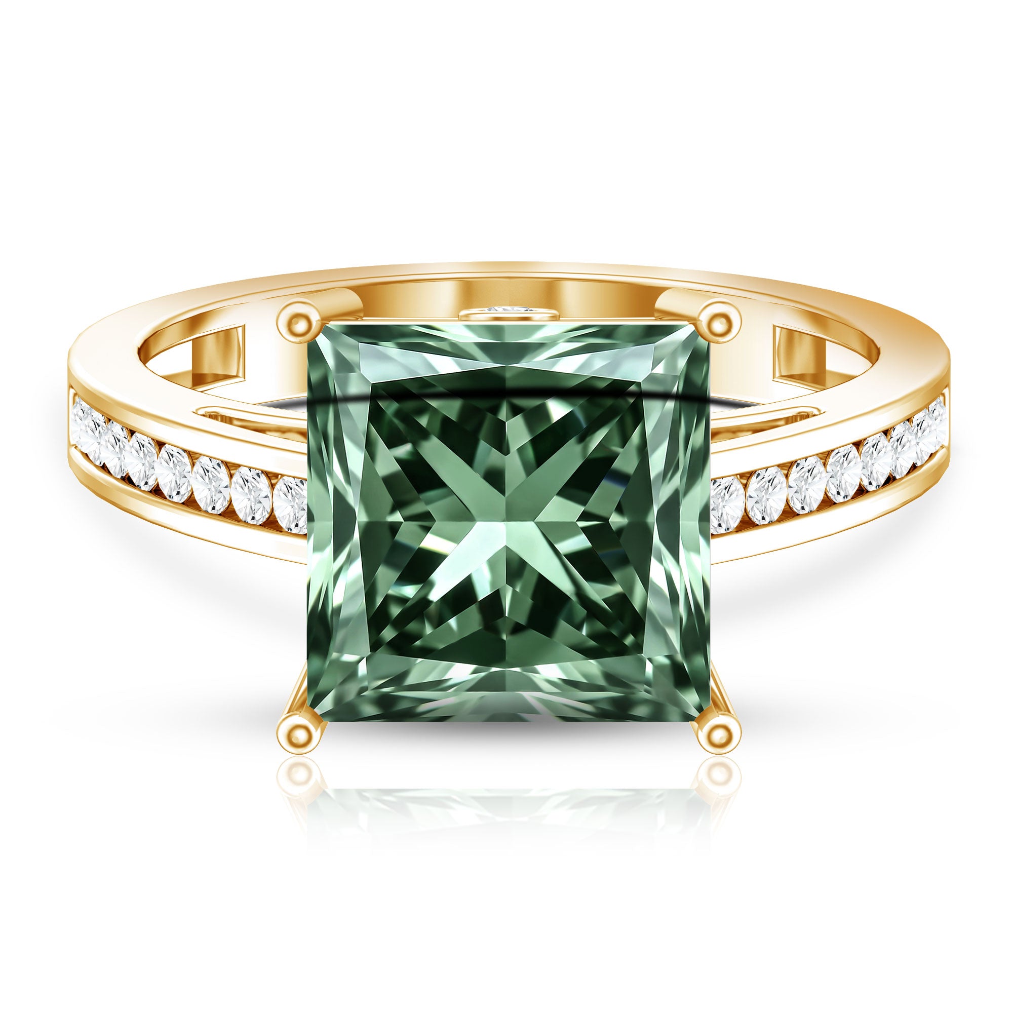 Princess Cut Lab Grown Green Diamond 5 Carat Engagement Ring IGI Certified Vivid Green - VS1 - Rosec Jewels