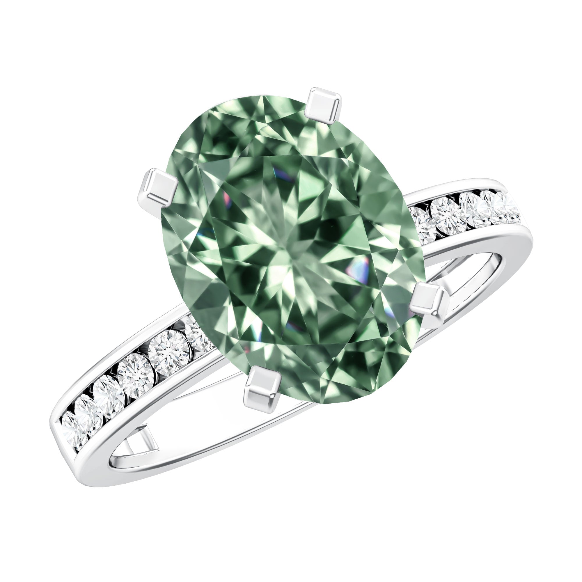 3 Carat Lab Grown Green Diamond Solitaire Oval Engagement Ring IGI Certified Vivid Green - VS1 - Rosec Jewels