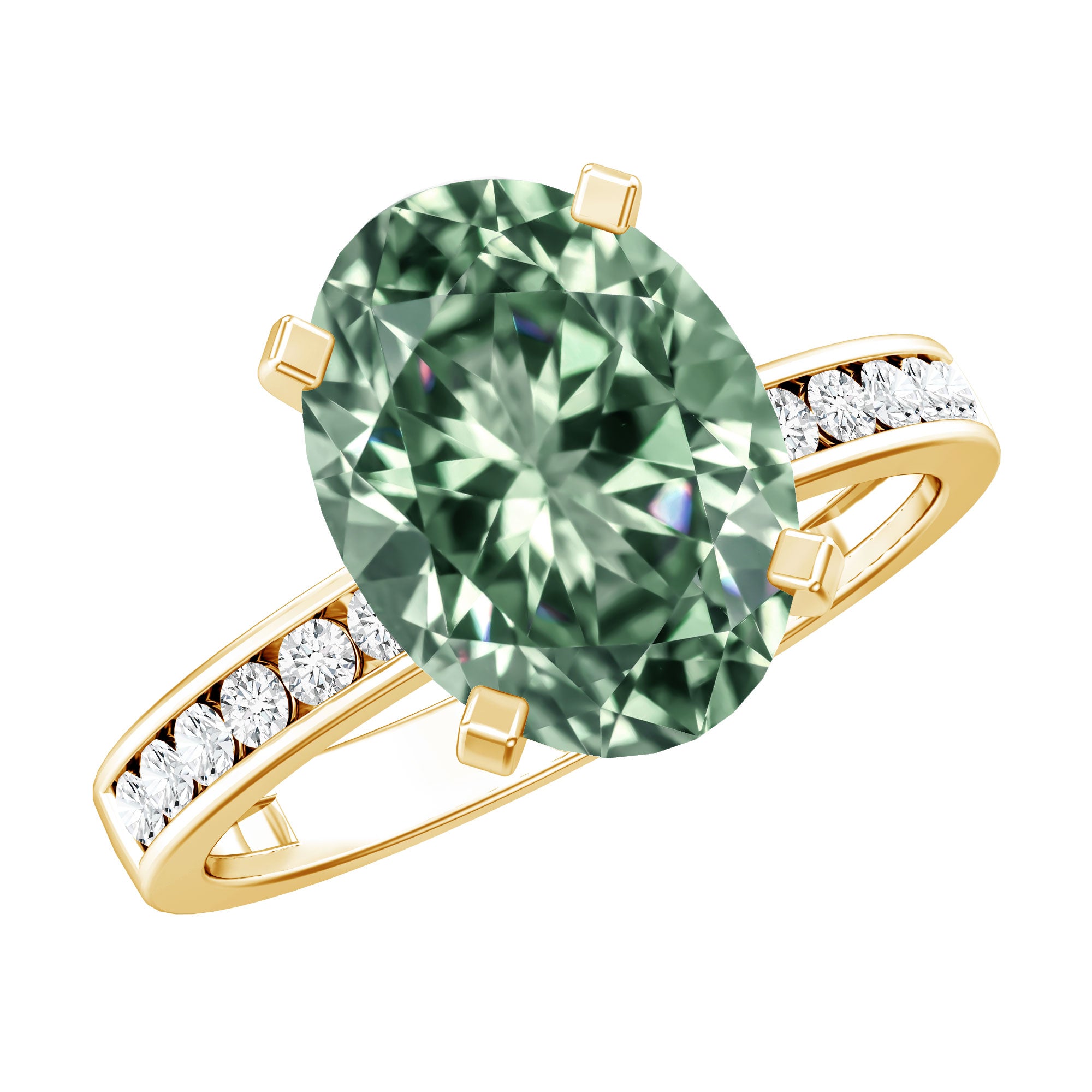 3 Carat Lab Grown Green Diamond Solitaire Oval Engagement Ring IGI Certified Vivid Green - VS1 - Rosec Jewels