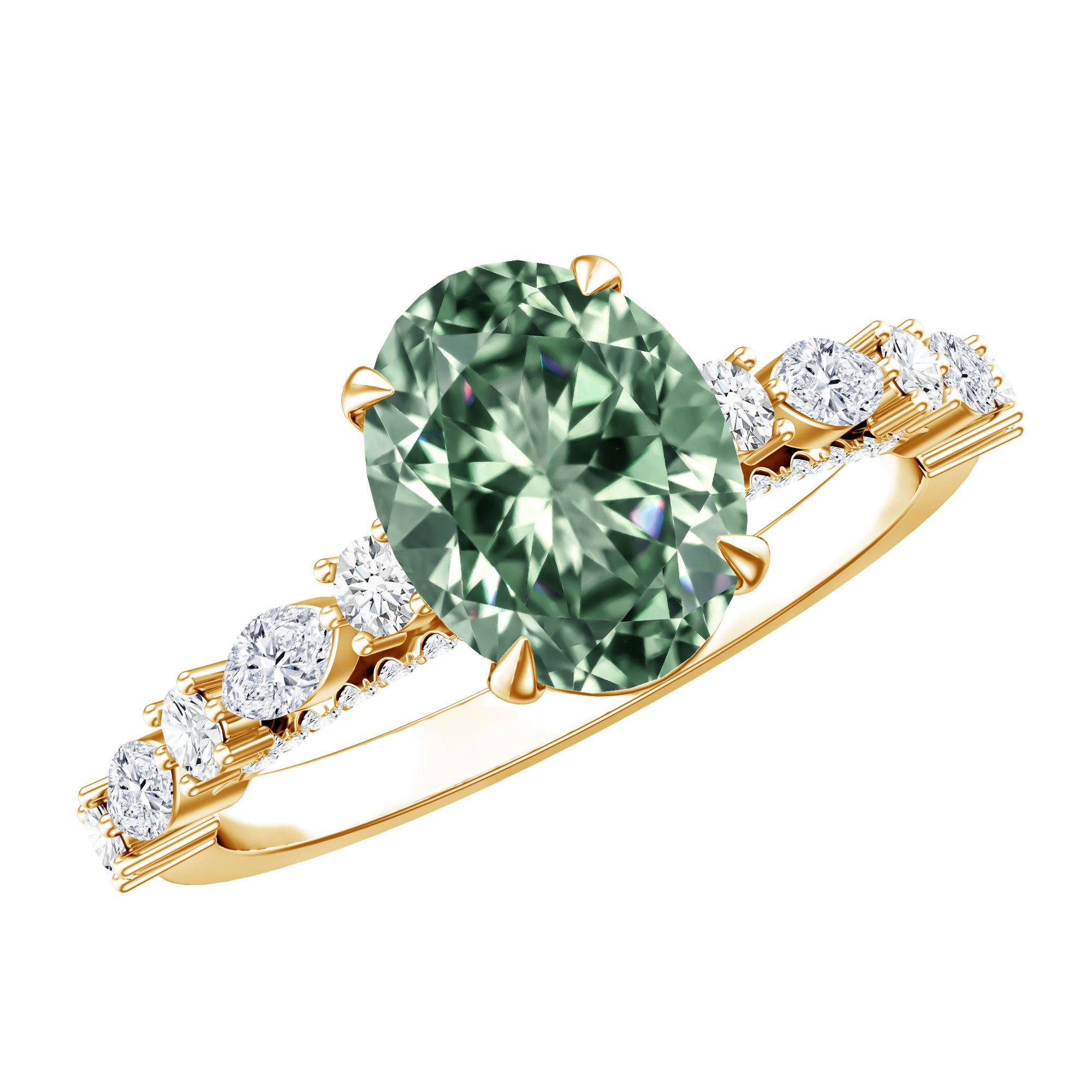 Oval Shaped 2 Carat Lab Grown Green Diamond Engagement Ring with IGI Certificate Vivid Green - VS1 - Rosec Jewels