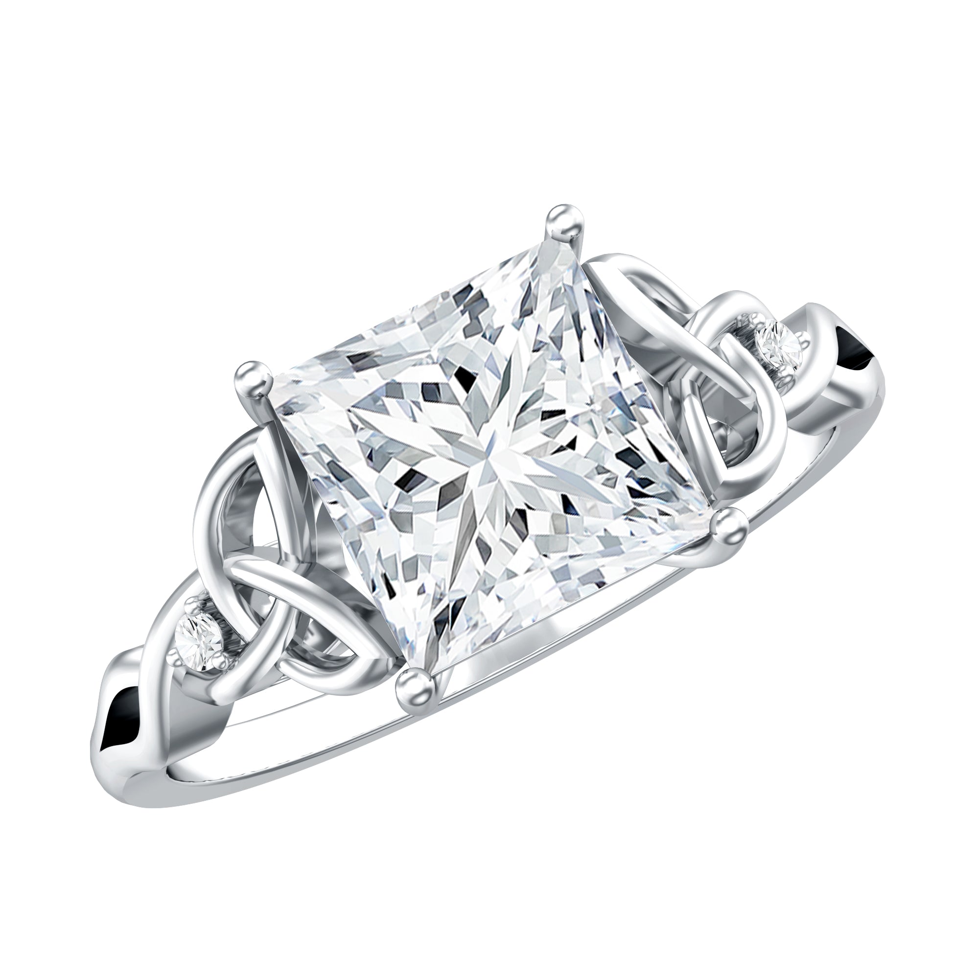Princess Cut 2 Carat Lab Grown Diamond Celtic Engagement Ring with IGI Certificate Lab - ( E-VS1 ) - Rosec Jewels