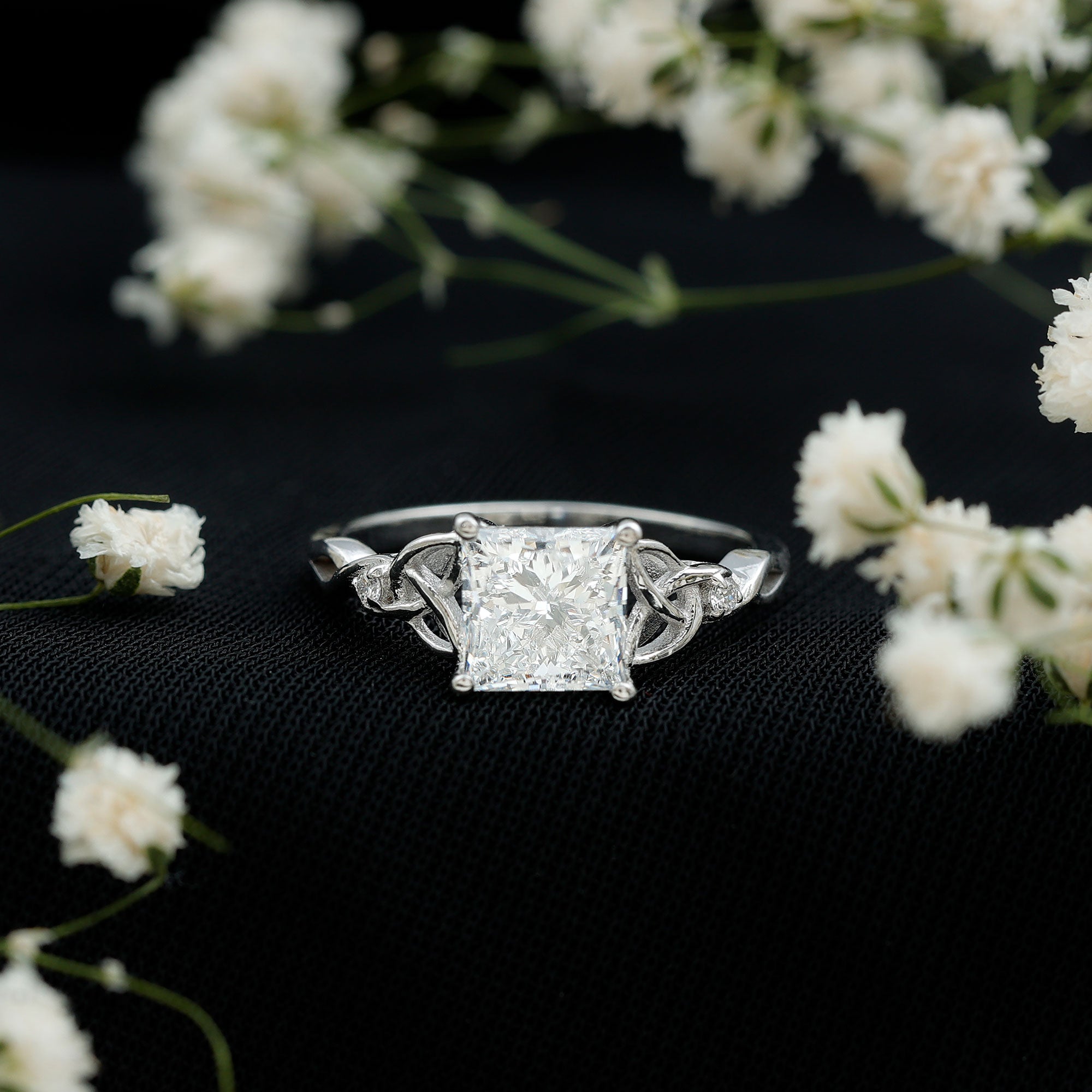 Princess Cut 2 Carat Lab Grown Diamond Celtic Engagement Ring with IGI Certificate Lab - ( E-VS1 ) - Rosec Jewels