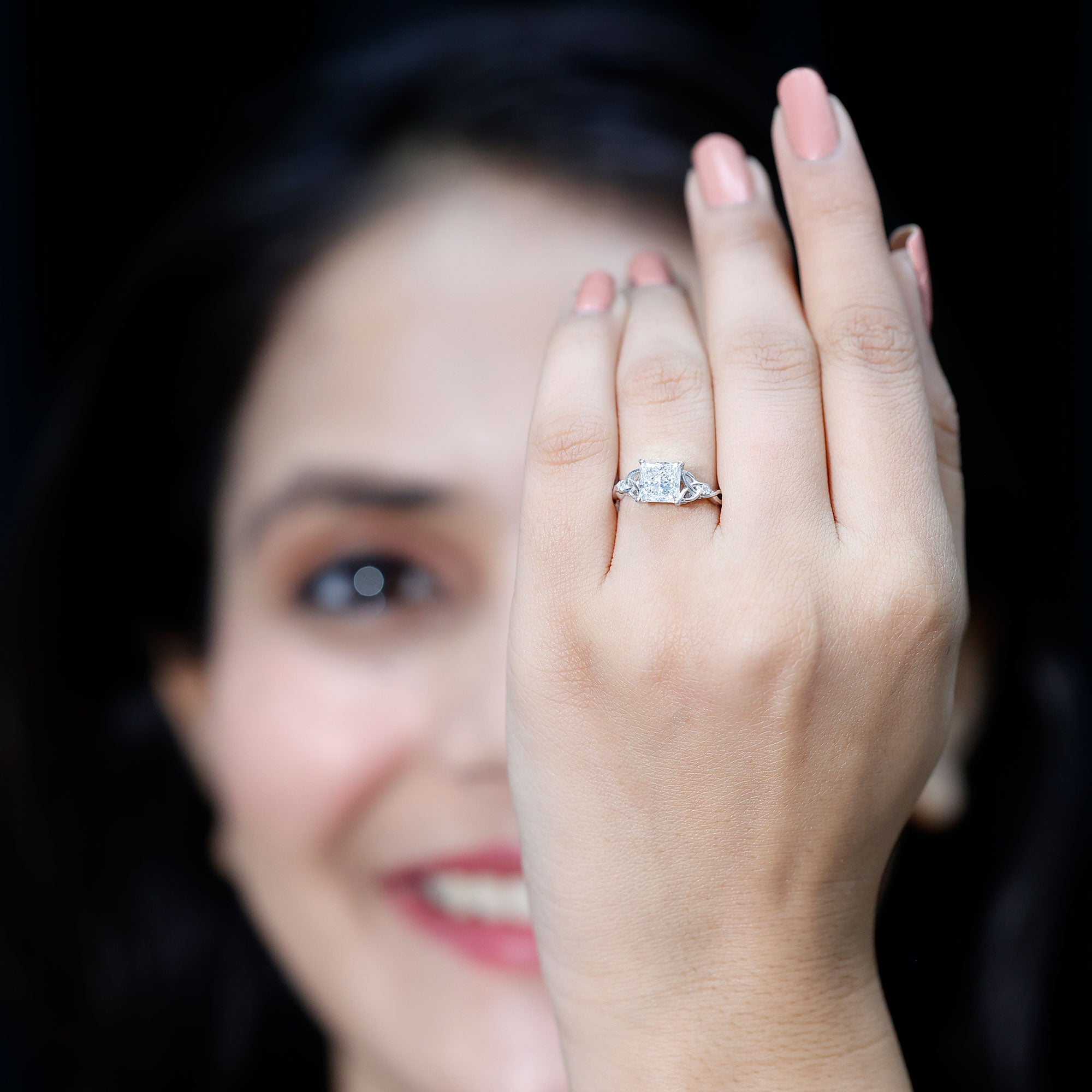 Princess Cut 2 Carat Lab Grown Diamond Celtic Engagement Ring with IGI Certificate Lab - ( E-VS1 ) - Rosec Jewels