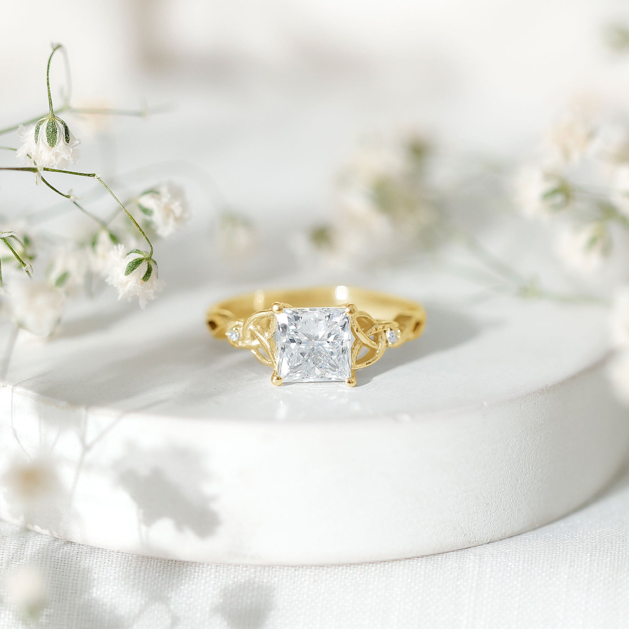 Princess Cut 2 Carat Lab Grown Diamond Celtic Engagement Ring with IGI Certificate Lab - ( E-VS1 ) - Rosec Jewels