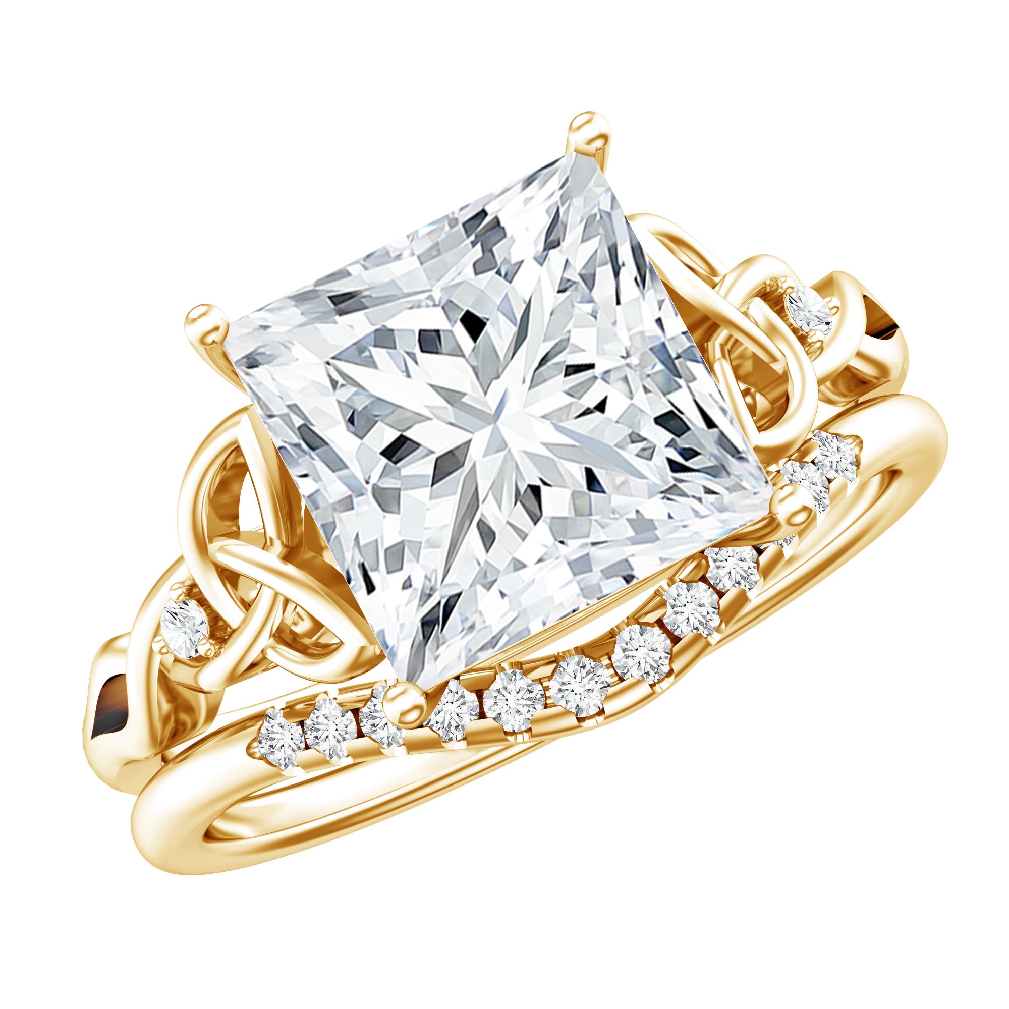 IGI Certified Princess Cut 4 Carat Lab Grown Diamond Celtic Engagement Ring with Enhancer Lab - ( E-VS1 ) - Rosec Jewels