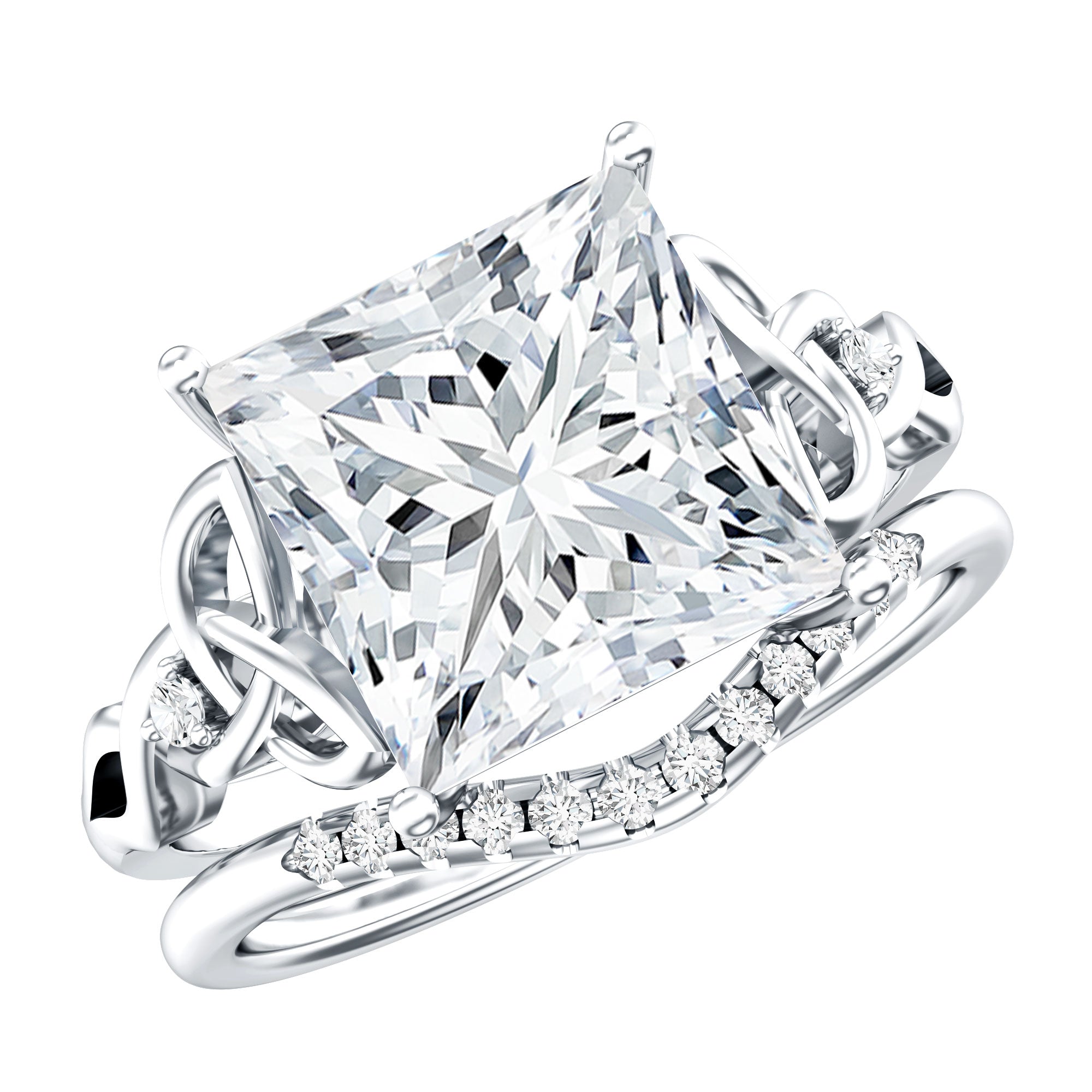 Princess Cut Lab Grown 5 Carat Diamond Celtic Wedding Ring Set with IGI Certificate Lab - ( E-VS1 ) - Rosec Jewels