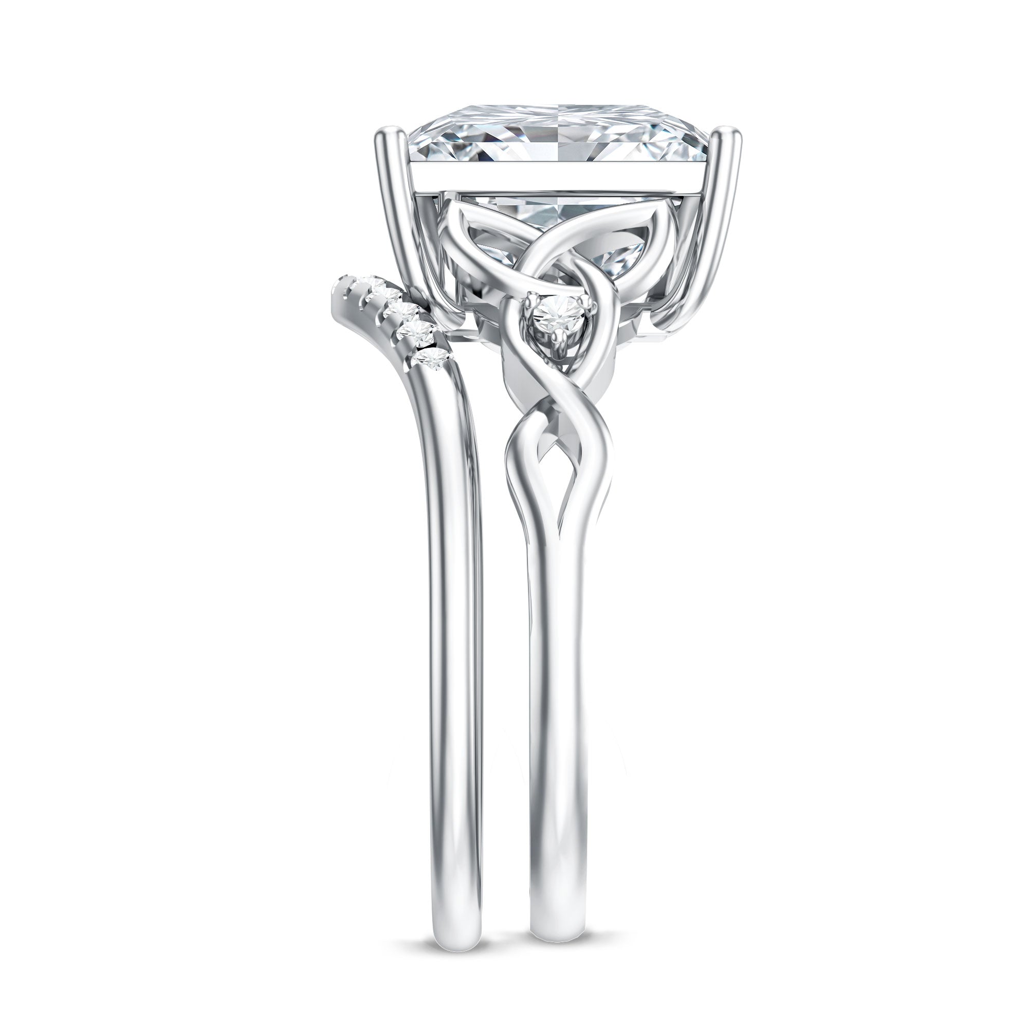 Princess Cut Lab Grown 5 Carat Diamond Celtic Wedding Ring Set with IGI Certificate Lab - ( E-VS1 ) - Rosec Jewels