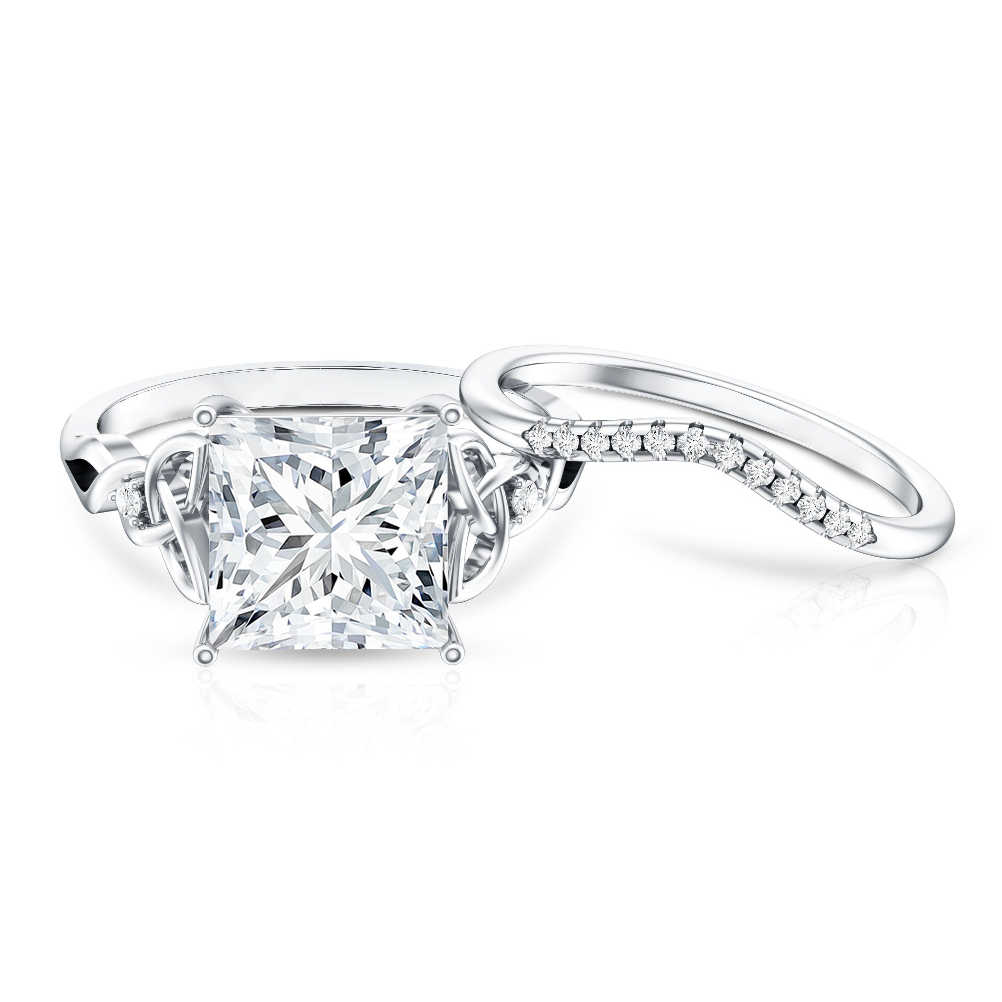 Princess Cut Lab Grown 5 Carat Diamond Celtic Wedding Ring Set with IGI Certificate Lab - ( E-VS1 ) - Rosec Jewels
