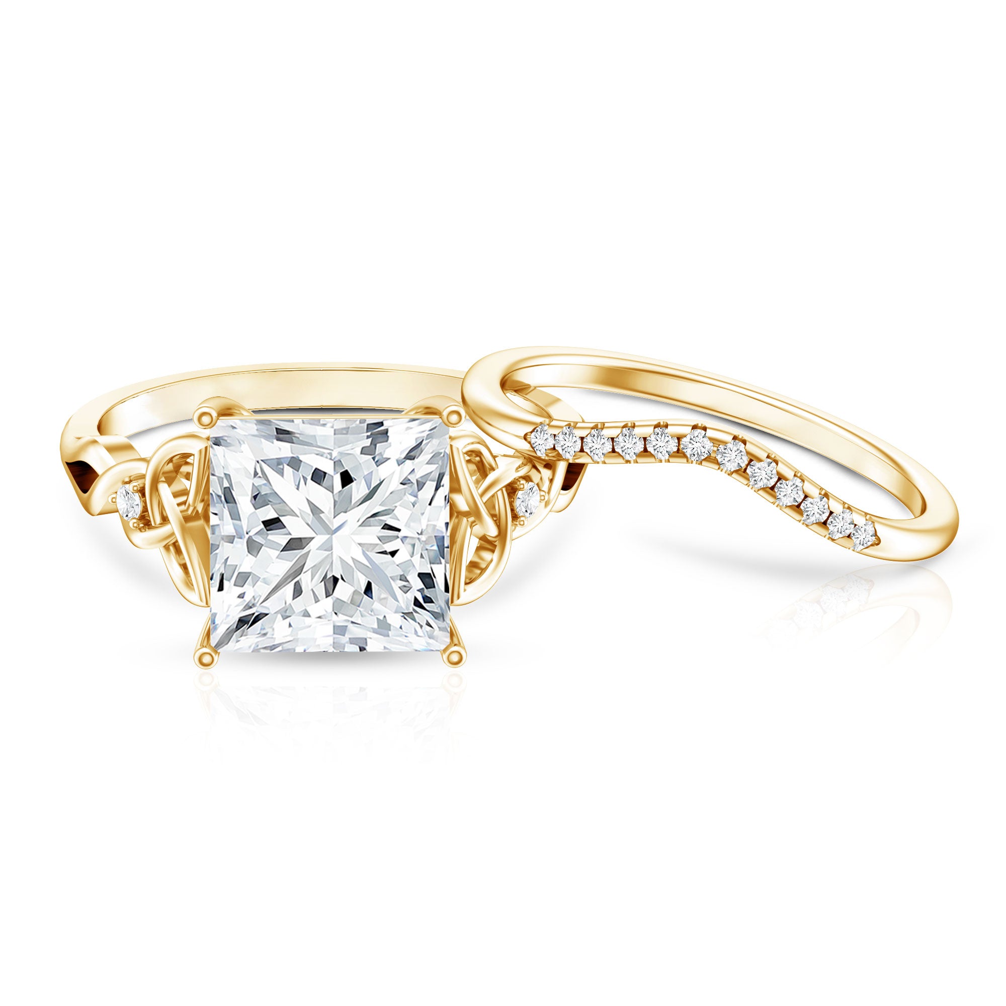 Princess Cut Lab Grown 5 Carat Diamond Celtic Wedding Ring Set with IGI Certificate Lab - ( E-VS1 ) - Rosec Jewels