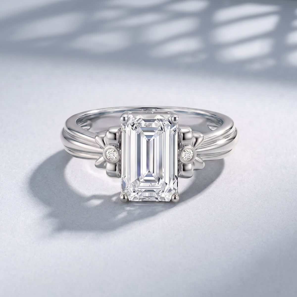 IGI Certified 2 Carat Lab Grown Diamond Emerald Cut Solitaire Engagement Ring with Bow Lab - ( E-VS1 ) - Rosec Jewels