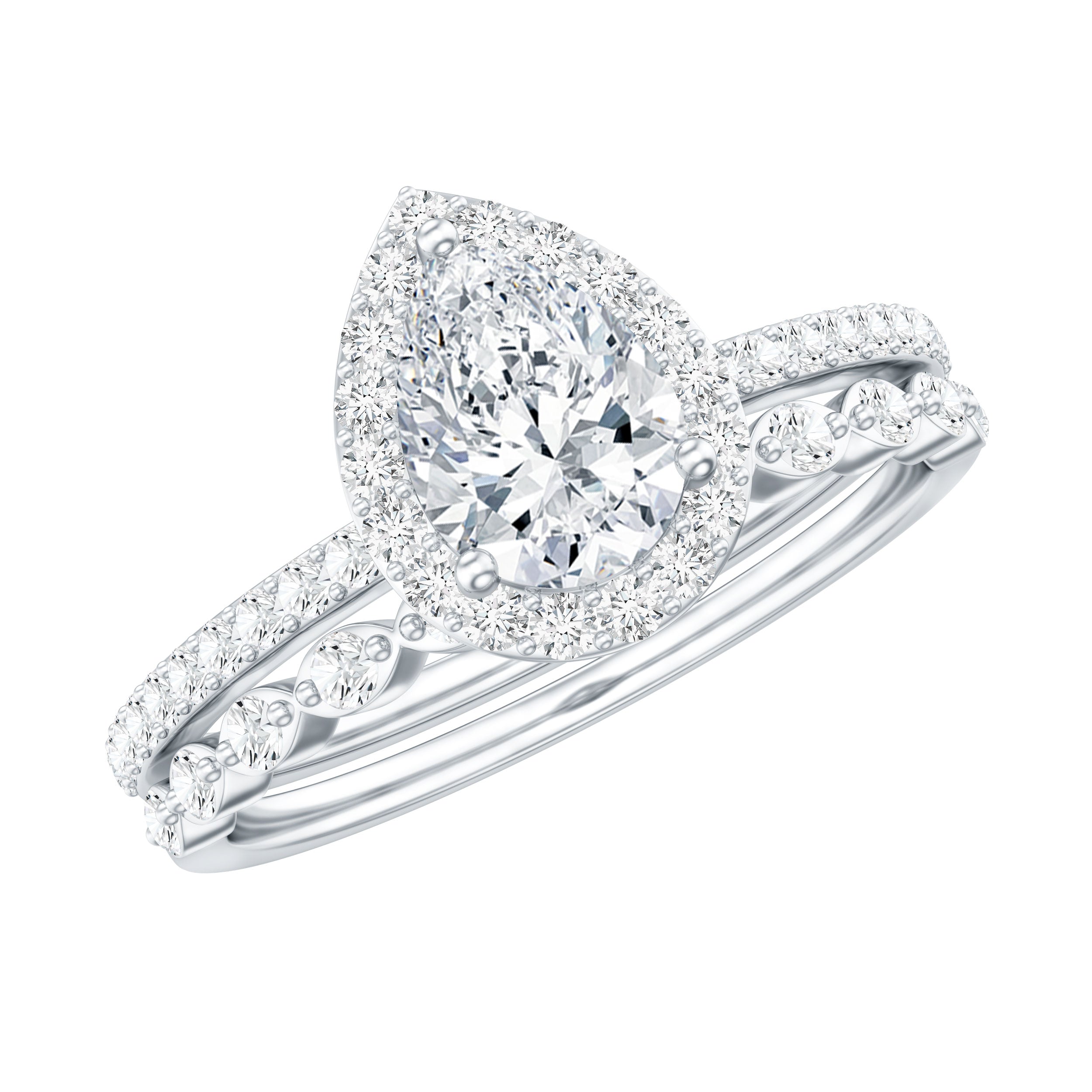 IGI Certified Pear Shaped Lab Grown Diamond Halo Wedding Ring Set 1 Carat Lab - ( E-VS1 ) - Rosec Jewels