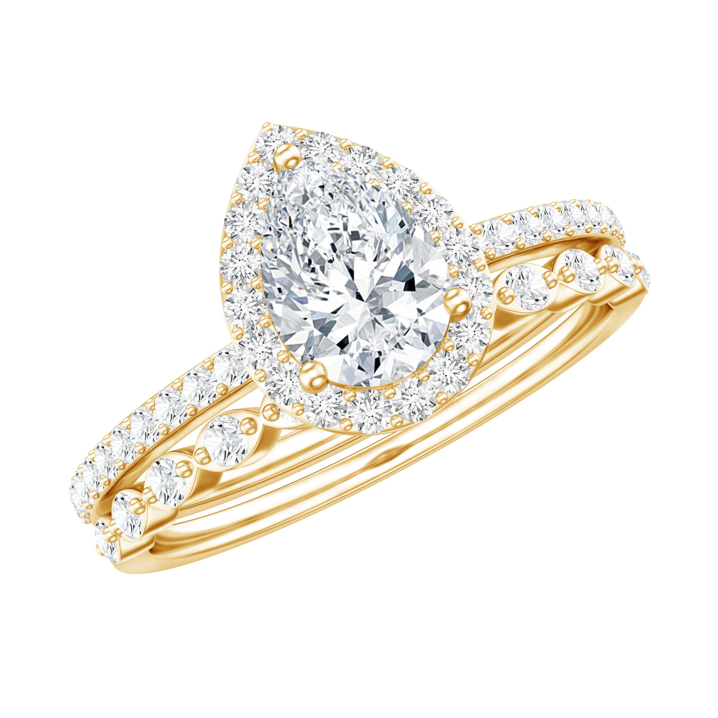 IGI Certified Pear Shaped Lab Grown Diamond Halo Wedding Ring Set 1 Carat Lab - ( E-VS1 ) - Rosec Jewels