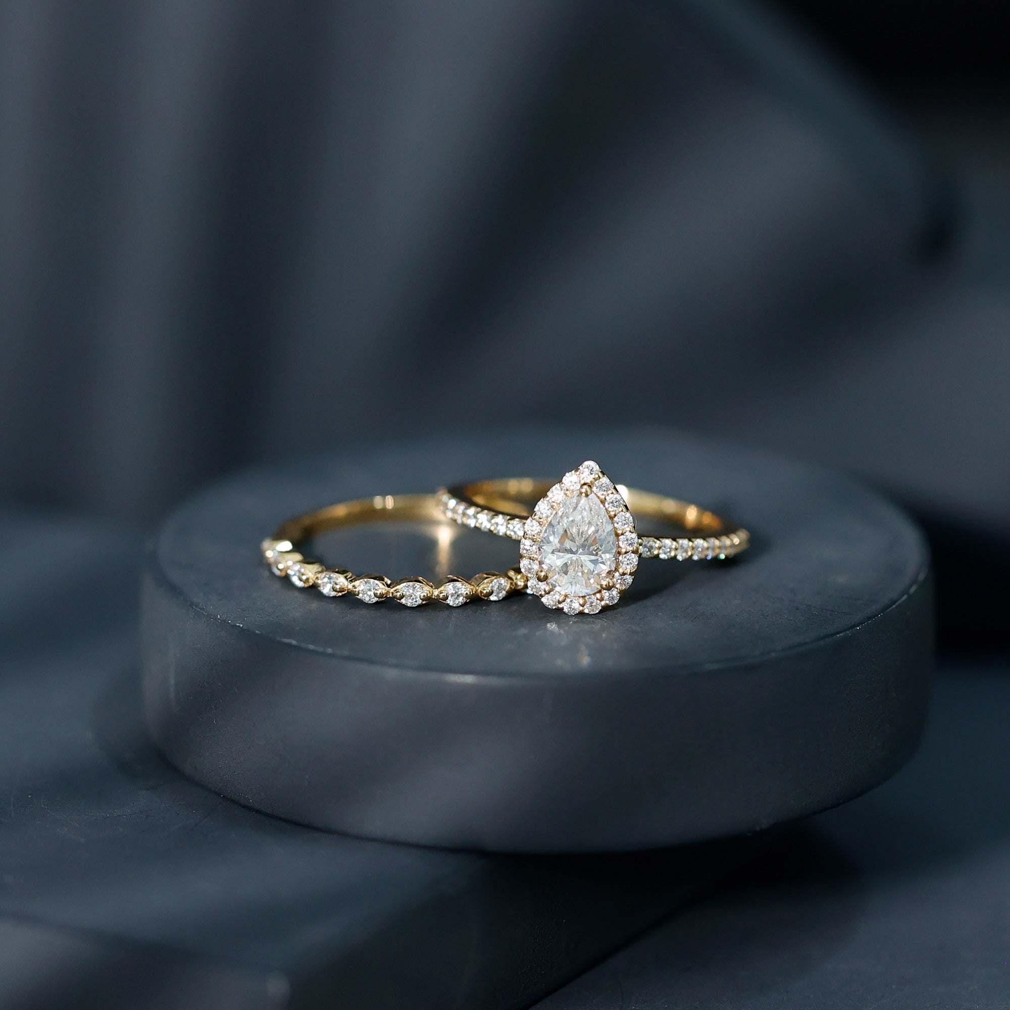IGI Certified Pear Shaped Lab Grown Diamond Halo Wedding Ring Set 1 Carat Lab - ( E-VS1 ) - Rosec Jewels