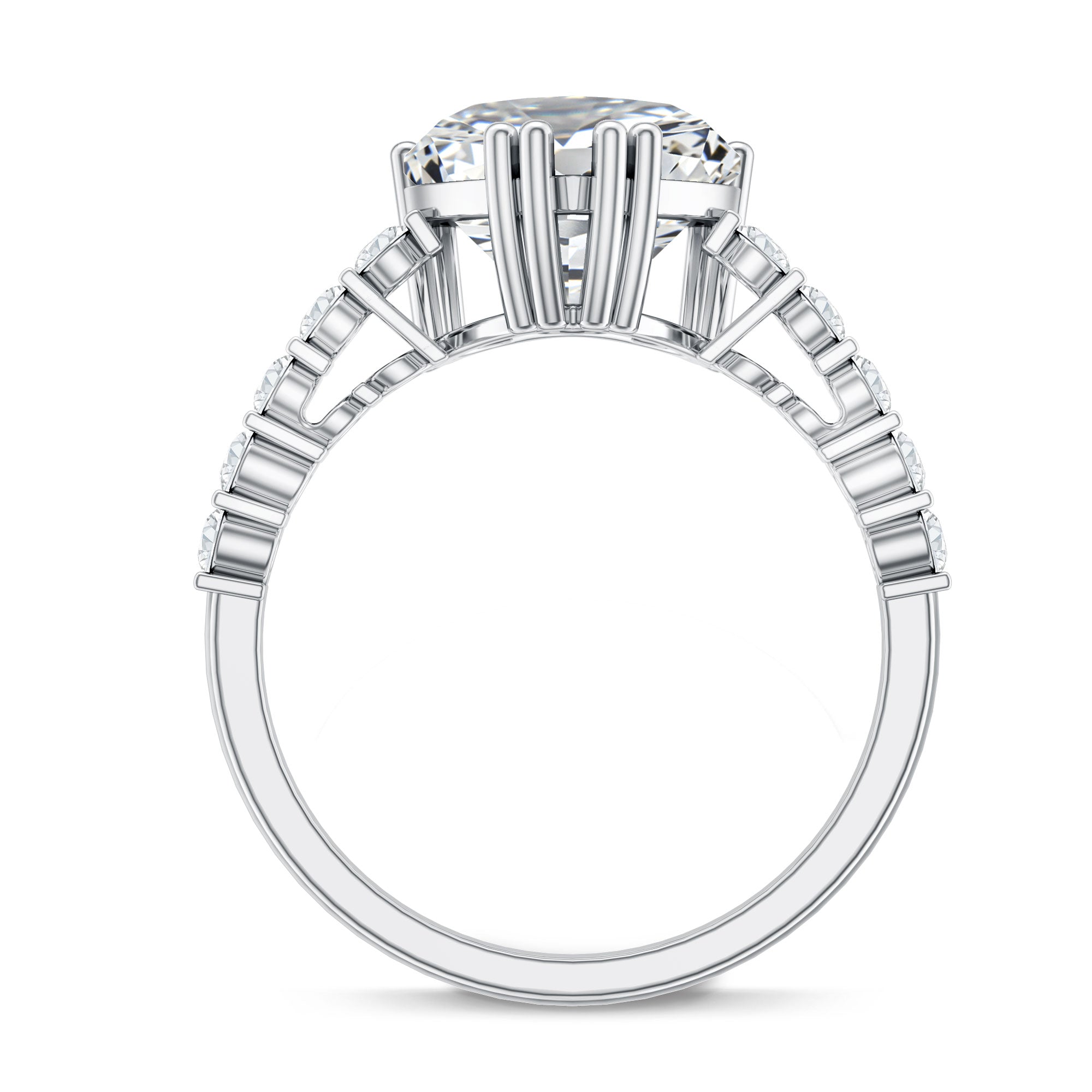 IGI Certified Lab Grown 3 Carat Diamond Heart Engagement Ring with Side Stones Lab - ( E-VS1 ) - Rosec Jewels