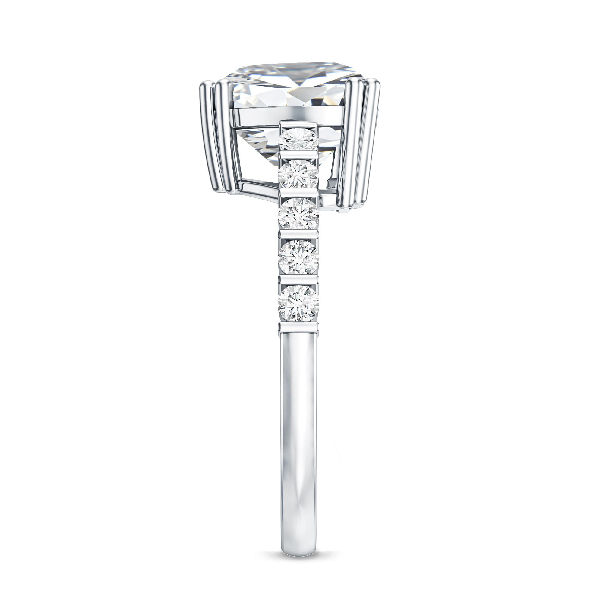 IGI Certified Lab Grown 3 Carat Diamond Heart Engagement Ring with Side Stones Lab - ( E-VS1 ) - Rosec Jewels