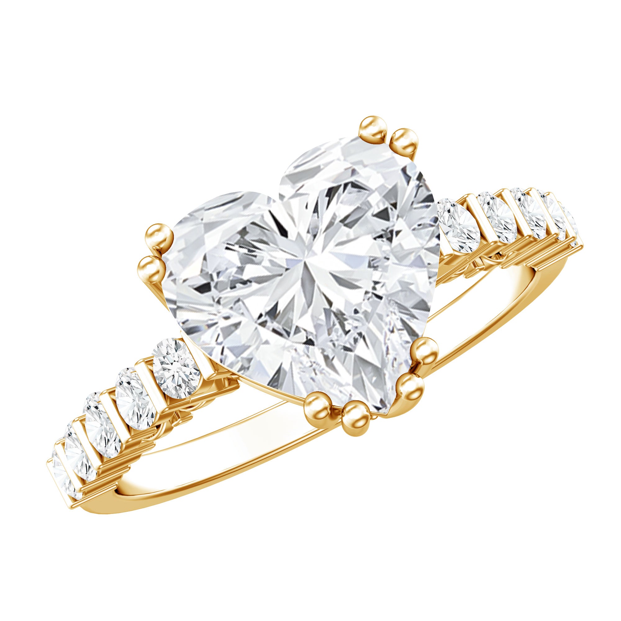 IGI Certified Lab Grown 3 Carat Diamond Heart Engagement Ring with Side Stones Lab - ( E-VS1 ) - Rosec Jewels