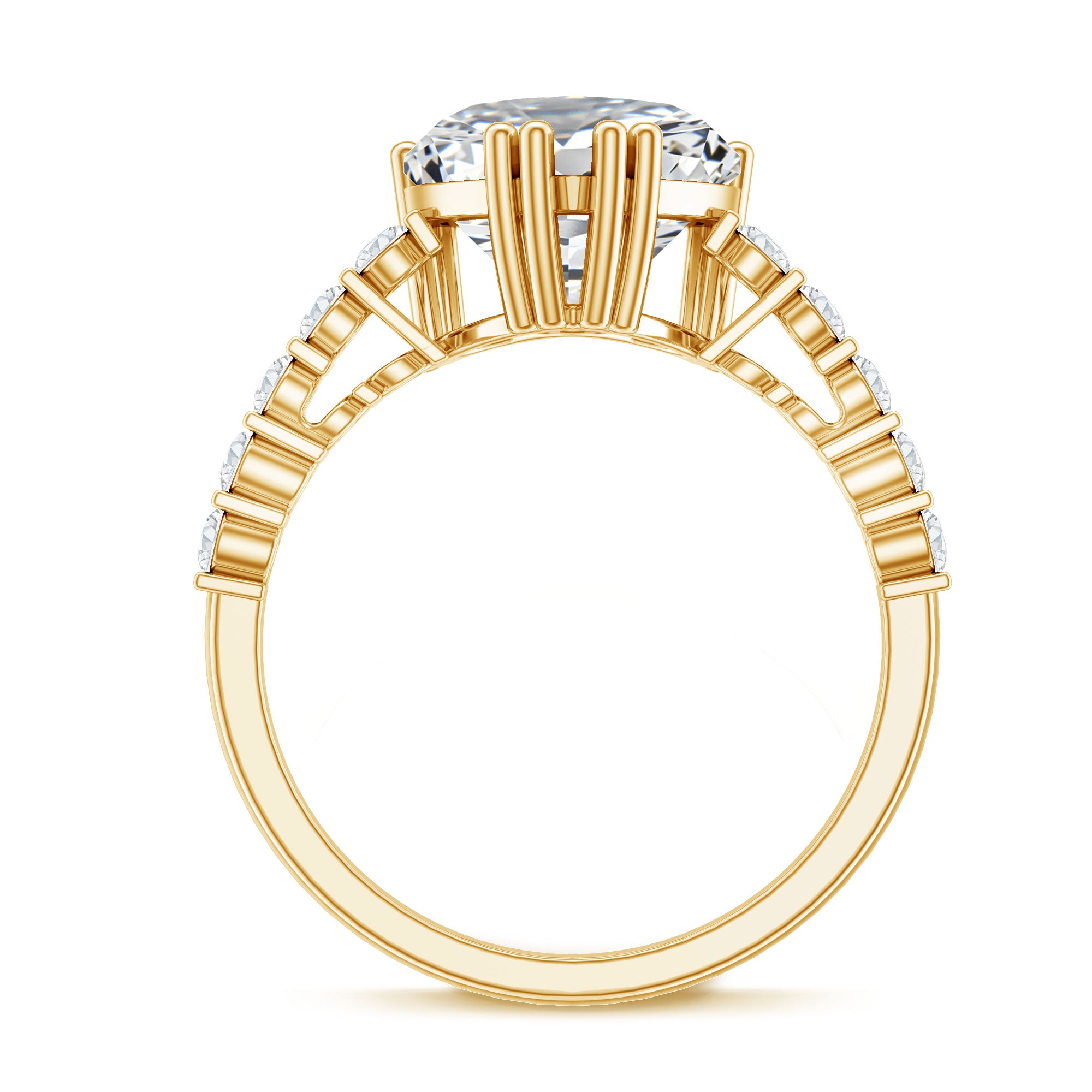 IGI Certified Lab Grown 3 Carat Diamond Heart Engagement Ring with Side Stones Lab - ( E-VS1 ) - Rosec Jewels