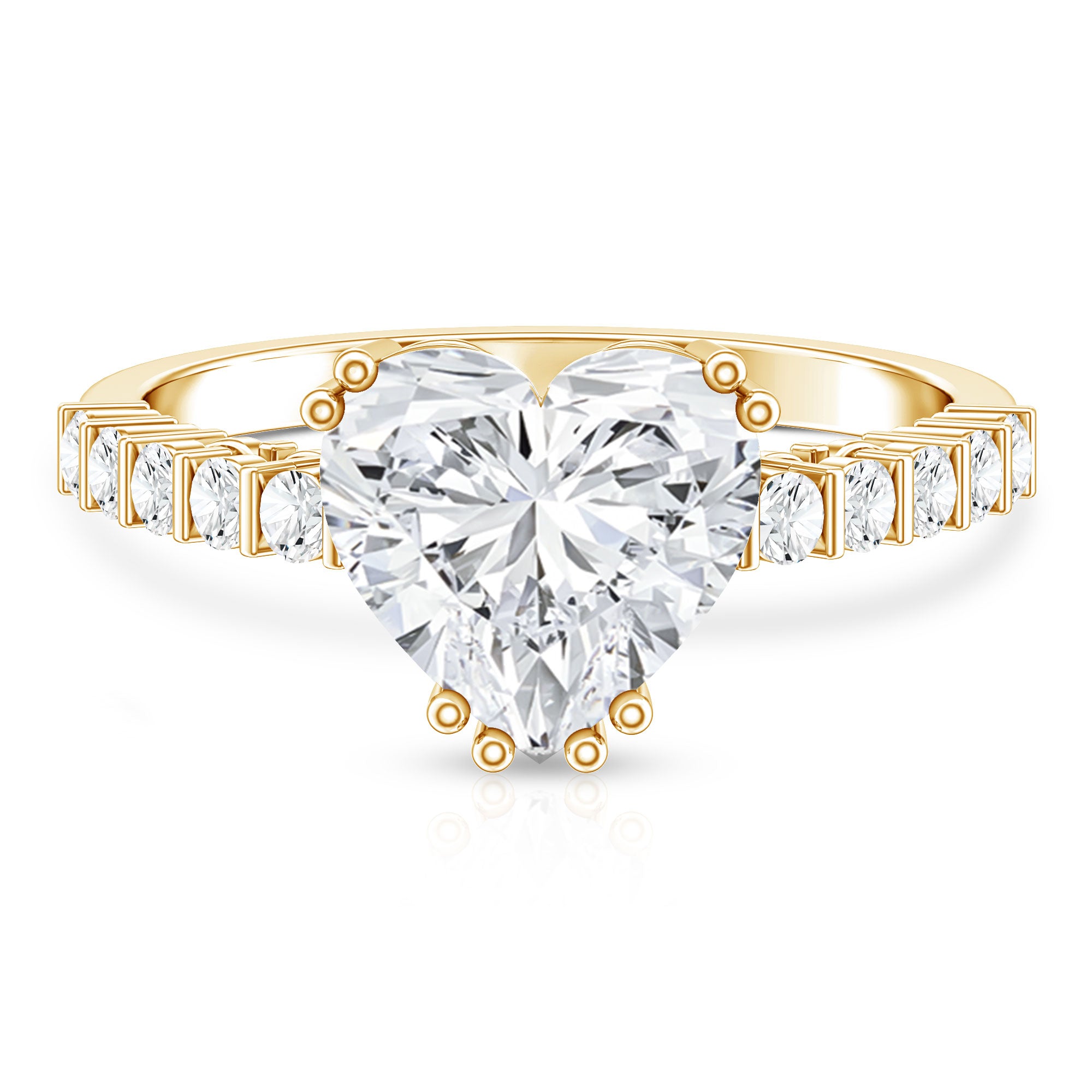 IGI Certified Lab Grown 3 Carat Diamond Heart Engagement Ring with Side Stones Lab - ( E-VS1 ) - Rosec Jewels