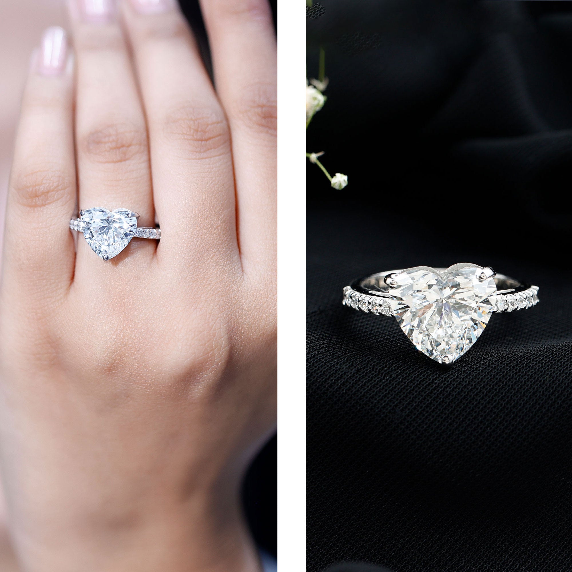 Big 5 Carat Lab Grown Diamond Heart Shaped Engagement Ring with IGI Certificate Lab - ( E-VS1 ) - Rosec Jewels