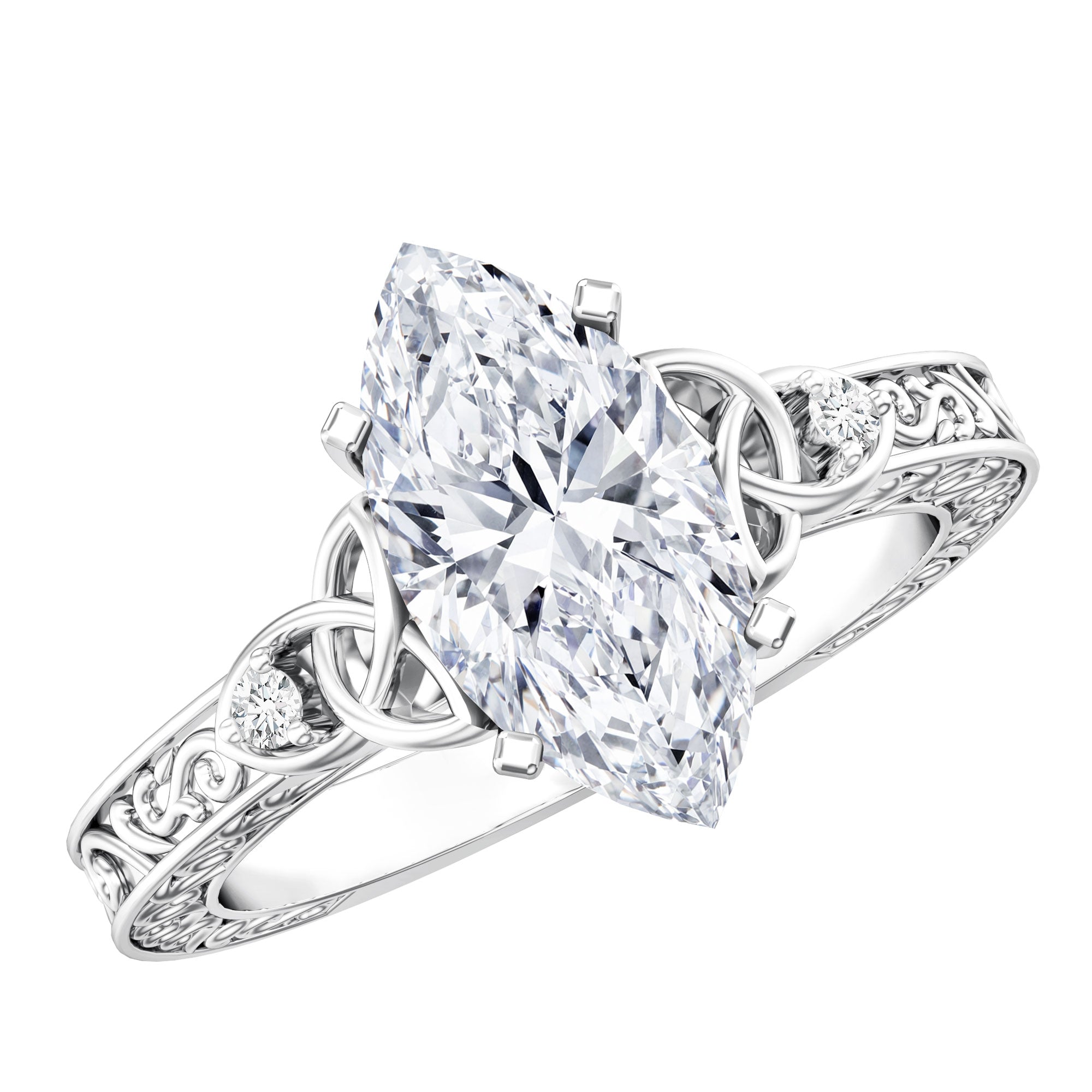 IGI Certified Vintage Inspired Lab Grown Marquise Diamond Celtic Engagement Ring 2 Carat Lab - ( E-VS1 ) - Rosec Jewels