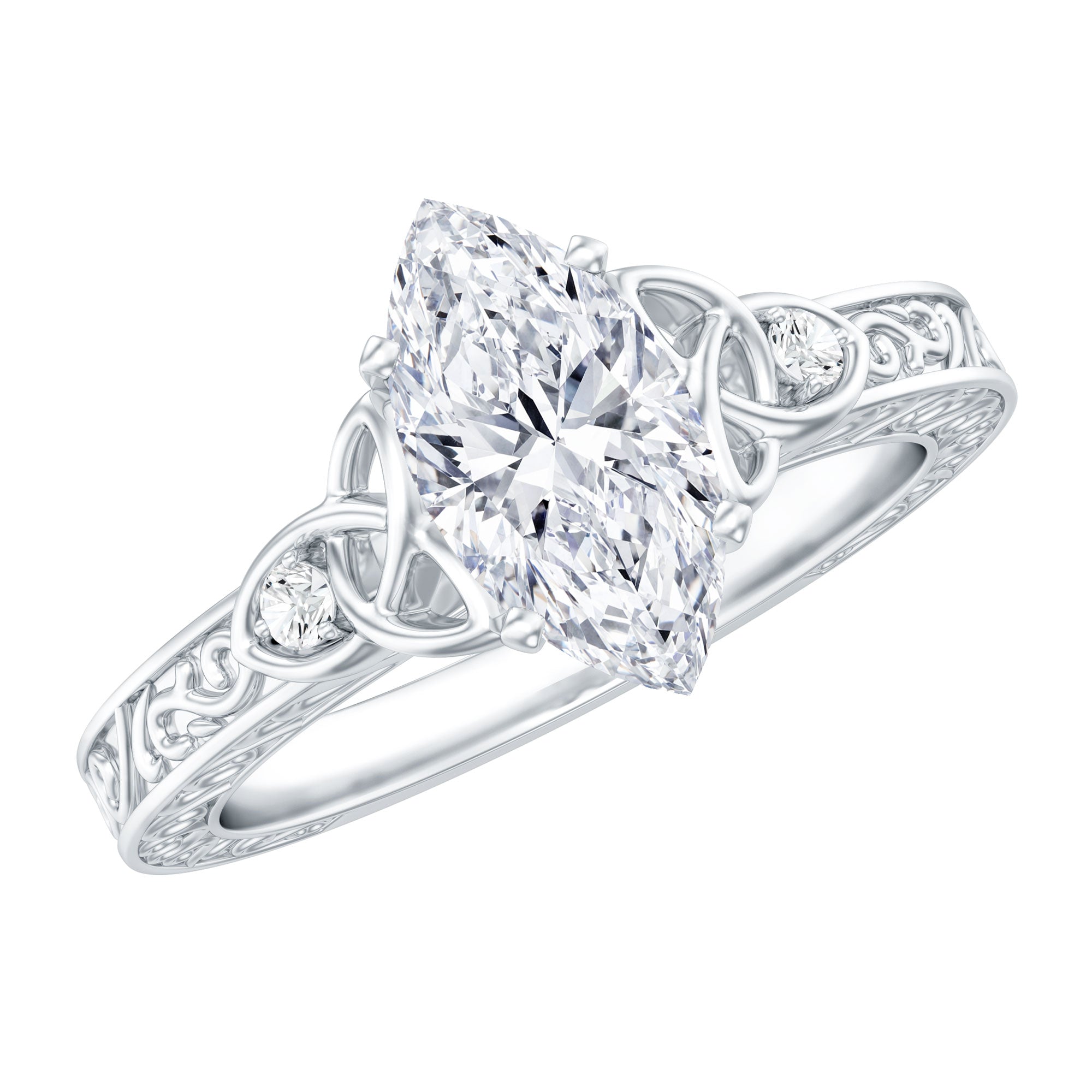 Vintage Inspired 1 Carat Marquise Cut Lab Grown Diamond Celtic Engagement Ring IGI Certified Lab - ( E-VS1 ) - Rosec Jewels