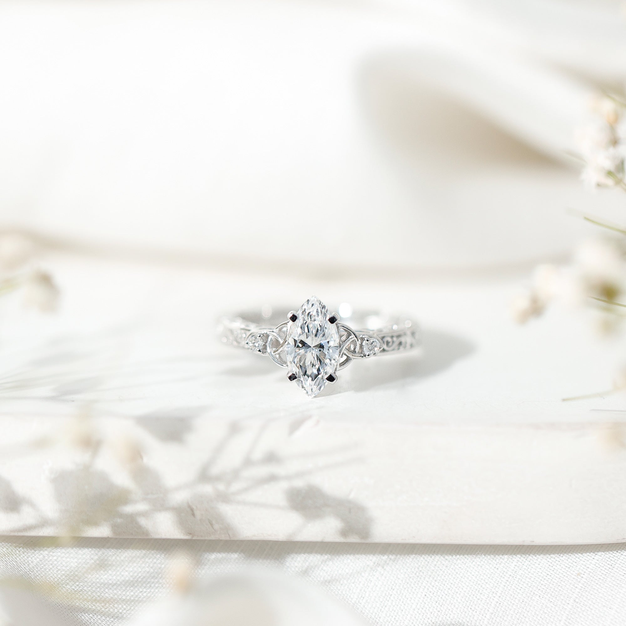 Vintage Inspired 1 Carat Marquise Cut Lab Grown Diamond Celtic Engagement Ring IGI Certified Lab - ( E-VS1 ) - Rosec Jewels