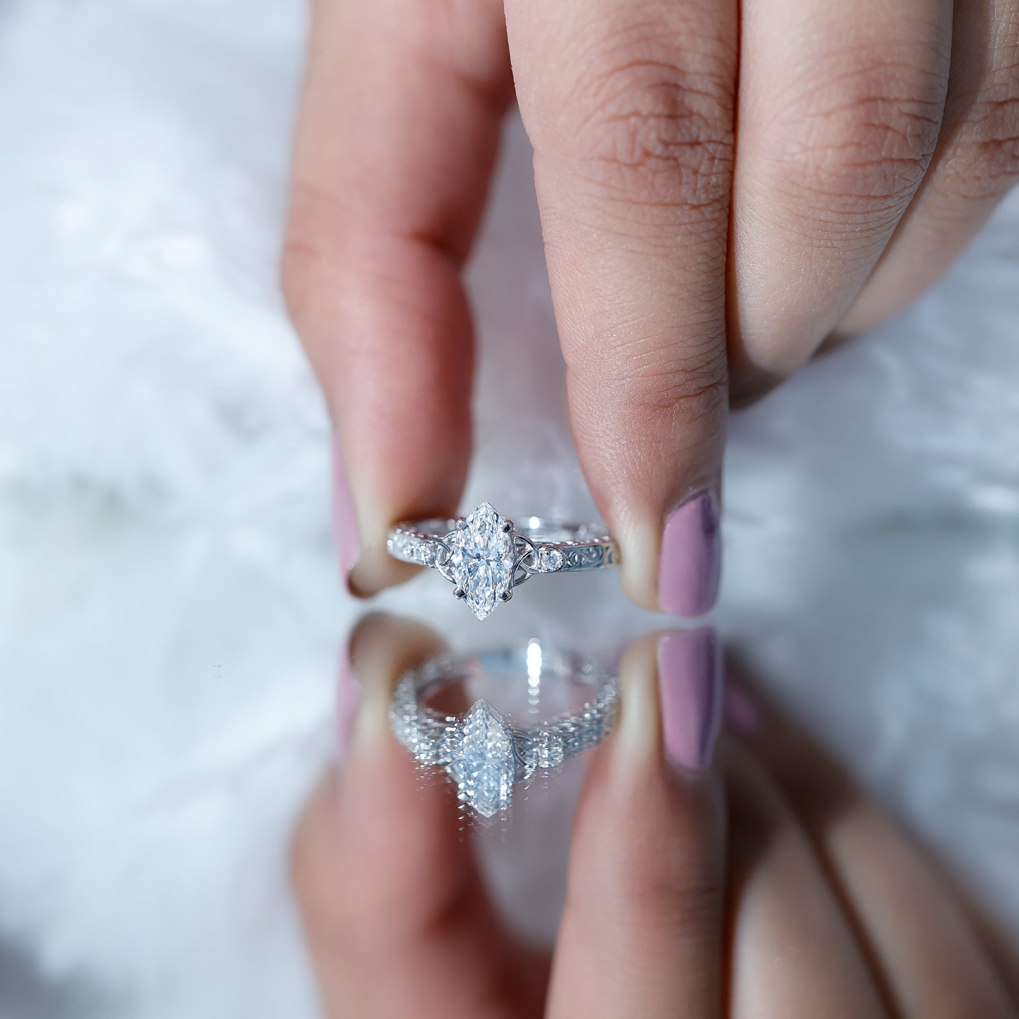 Vintage Inspired 1 Carat Marquise Cut Lab Grown Diamond Celtic Engagement Ring IGI Certified Lab - ( E-VS1 ) - Rosec Jewels