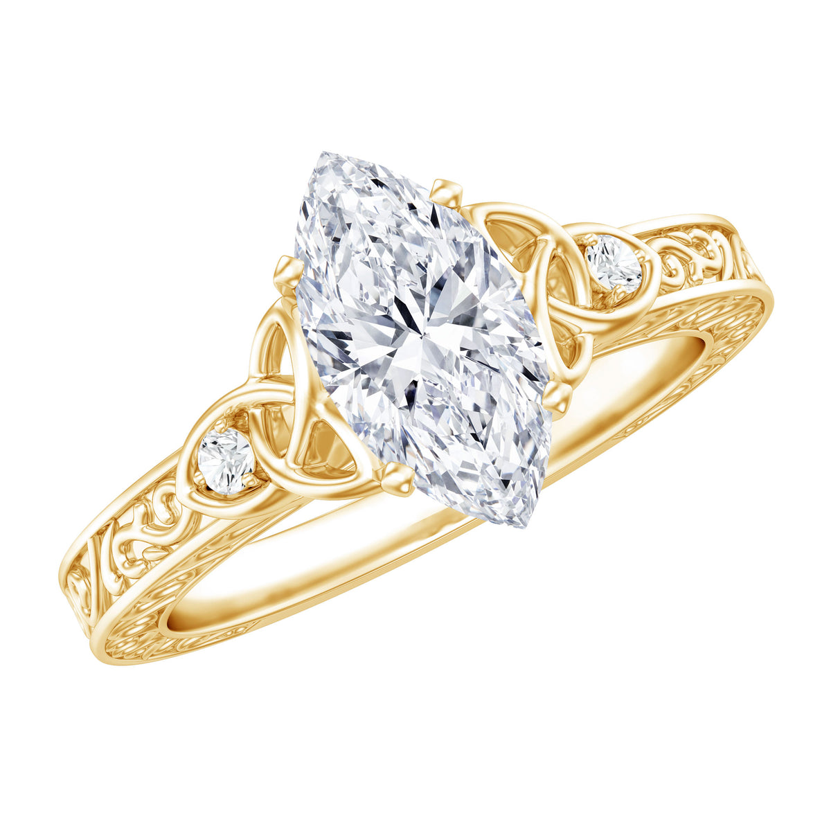 Vintage Inspired 1 Carat Marquise Cut Lab Grown Diamond Celtic Engagement Ring IGI Certified Lab - ( E-VS1 ) - Rosec Jewels