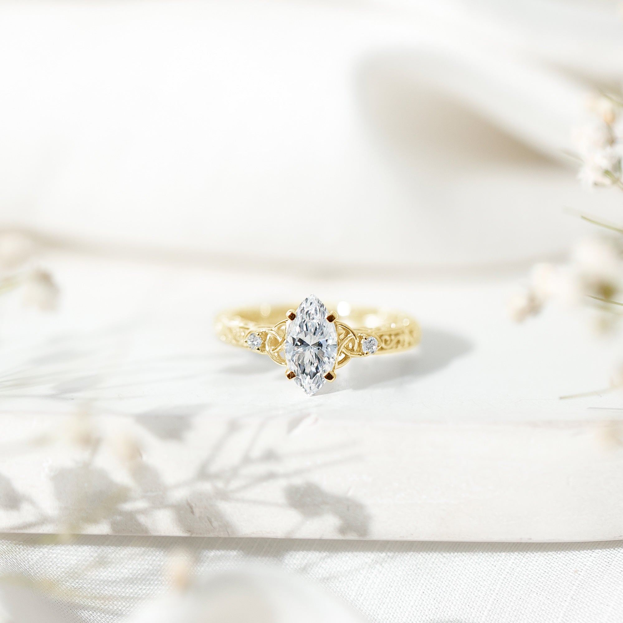 Vintage Inspired 1 Carat Marquise Cut Lab Grown Diamond Celtic Engagement Ring IGI Certified Lab - ( E-VS1 ) - Rosec Jewels