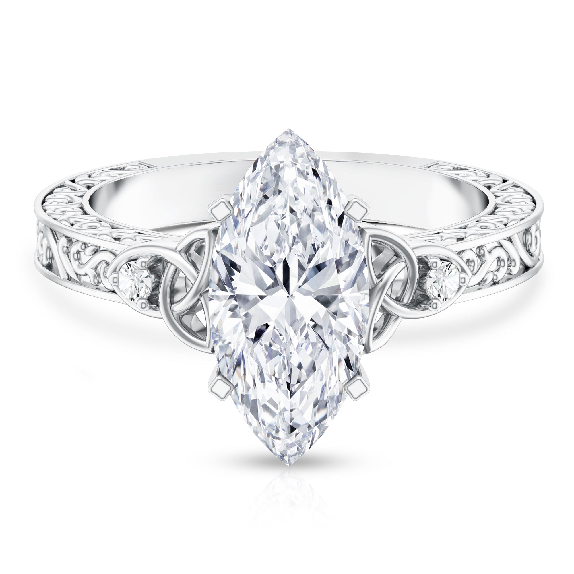 Antique Looking 3 Carat Marquise Lab Diamond Celtic Knot Engagement Ring IGI Certified Lab - ( E-VS1 ) - Rosec Jewels
